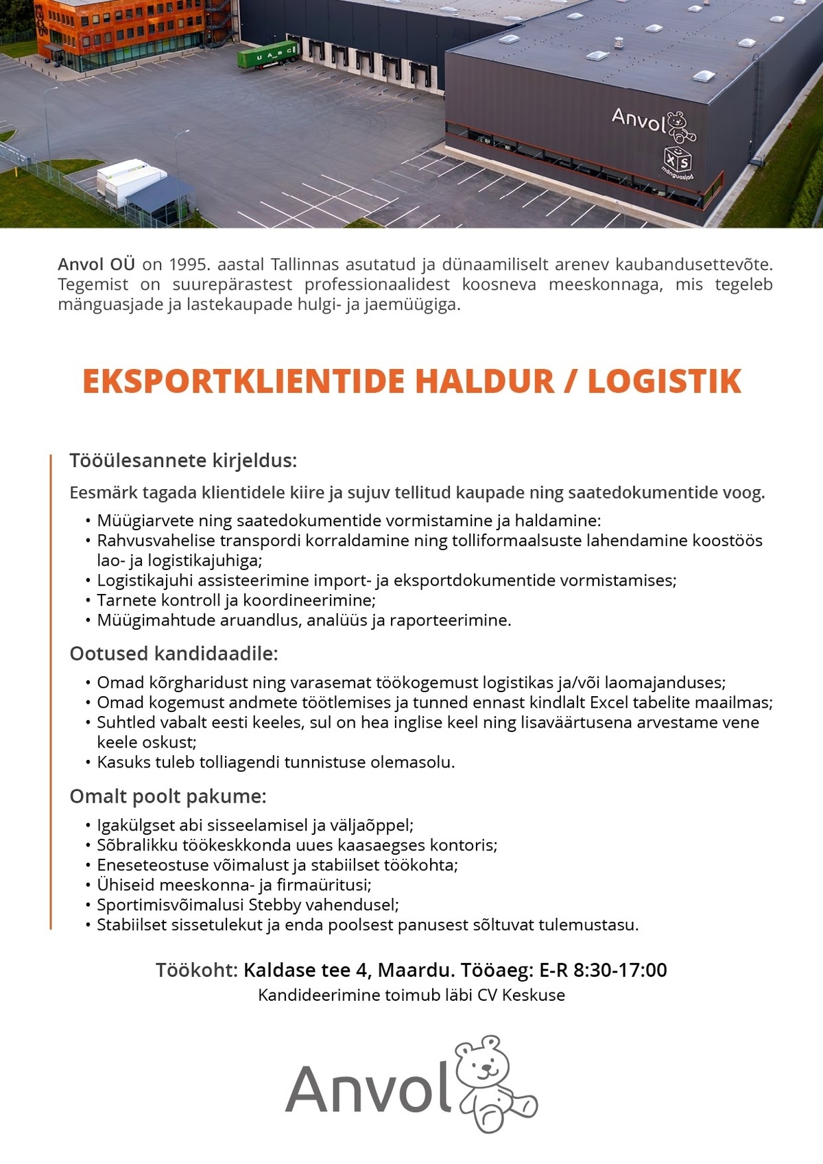 Anvol OÜ Eksportklientide haldur/logistik