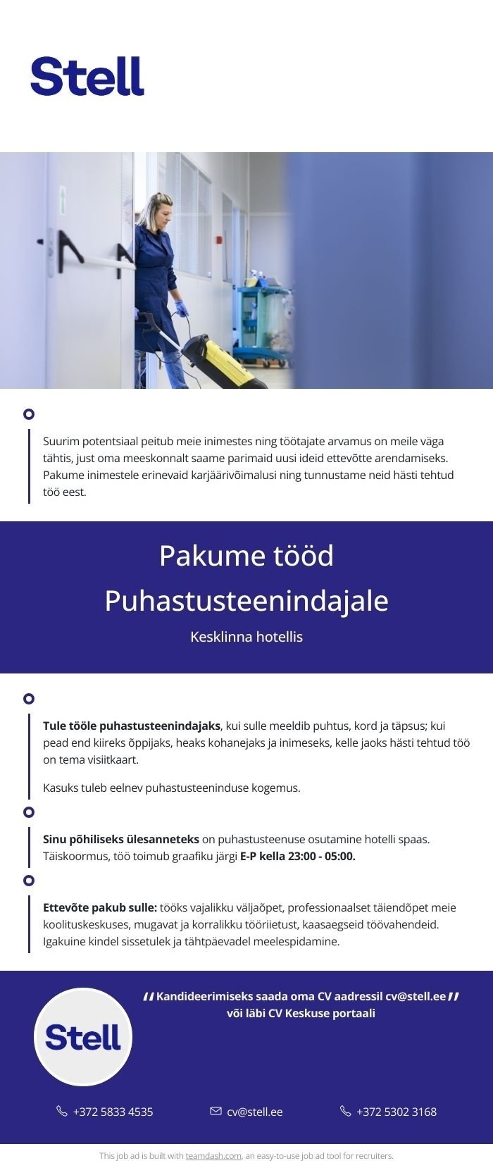 Stell Eesti AS Puhastusteenindaja Kesklinna hotellis