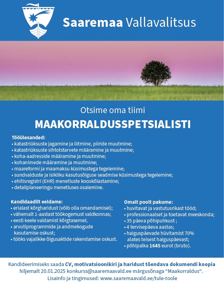 Saaremaa Vallavalitsus Maakorraldusspetsialist