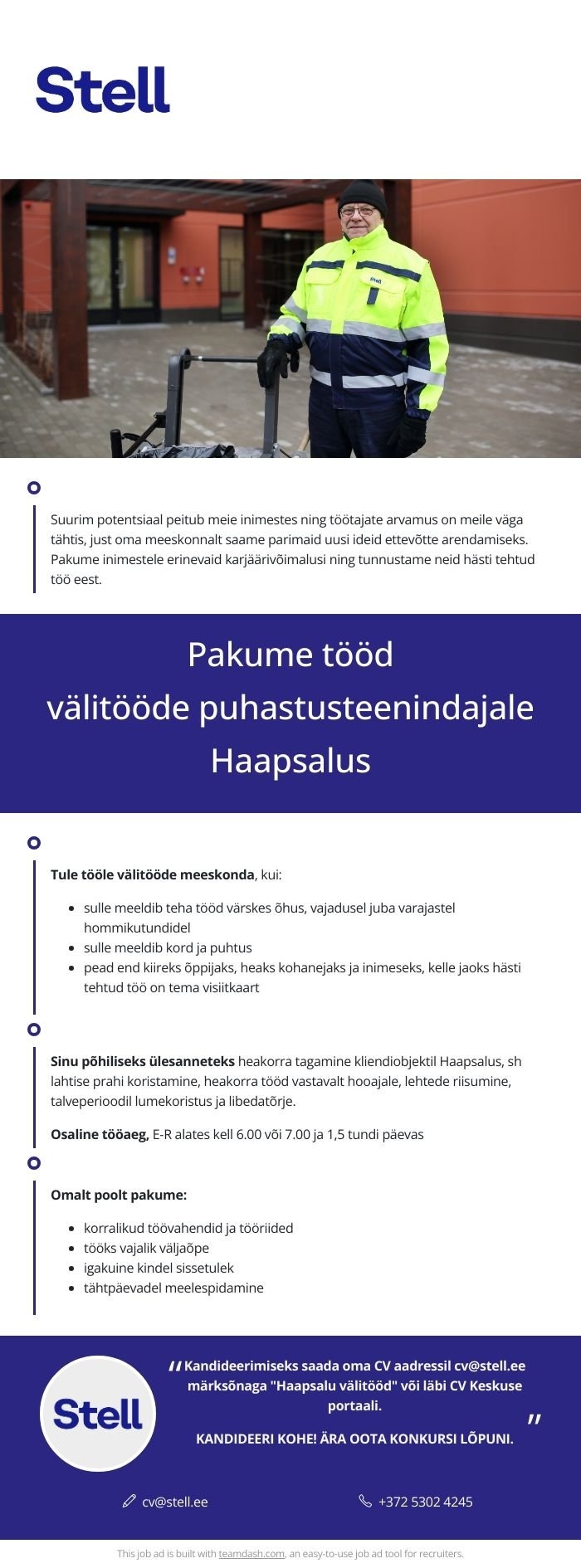 Stell Eesti AS Välitööde puhastusteenindaja Haapsalus