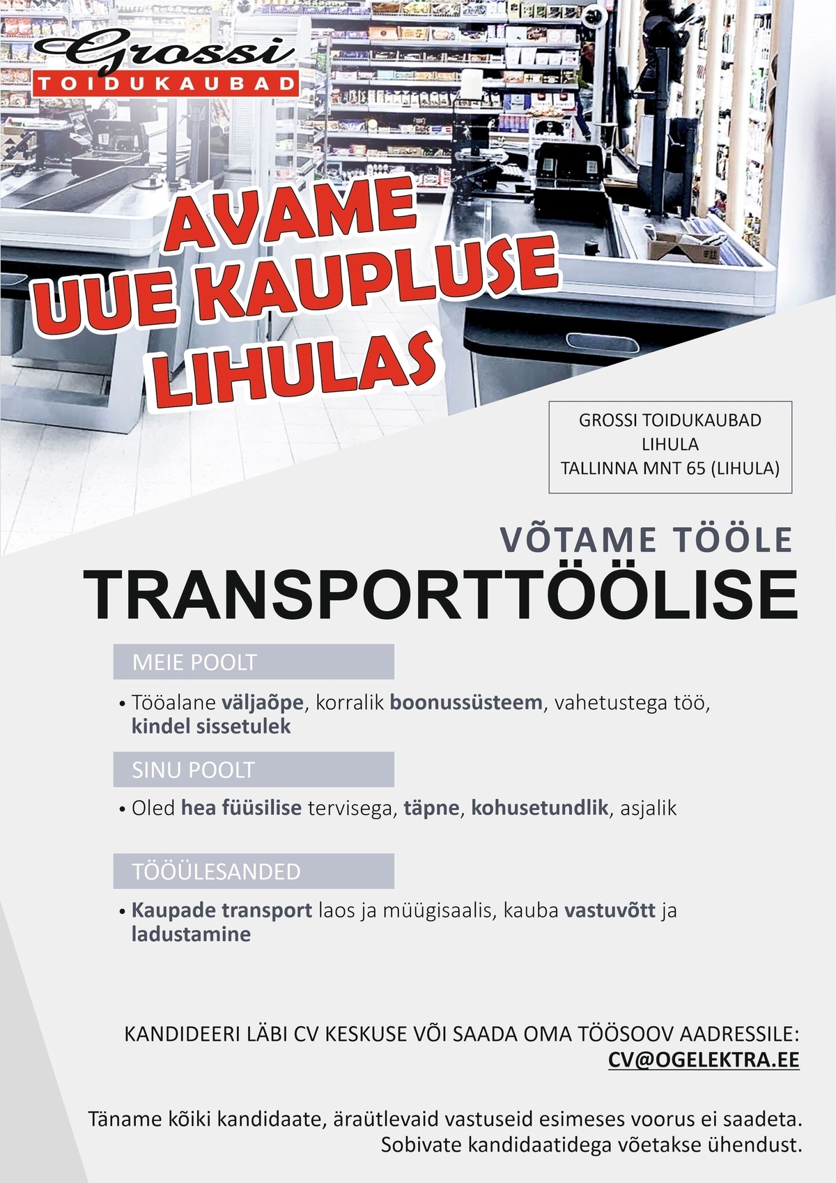 OG Elektra AS Transporttööline (UUS kauplus Lihulas)