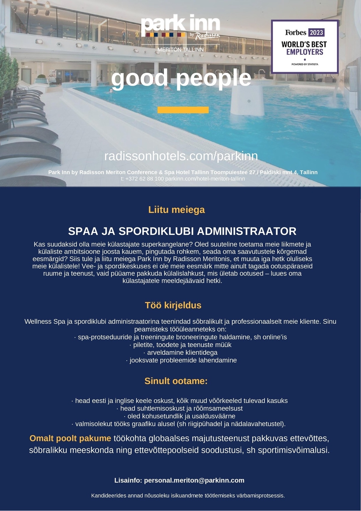 Meriton Hotels OÜ Spaa administraator