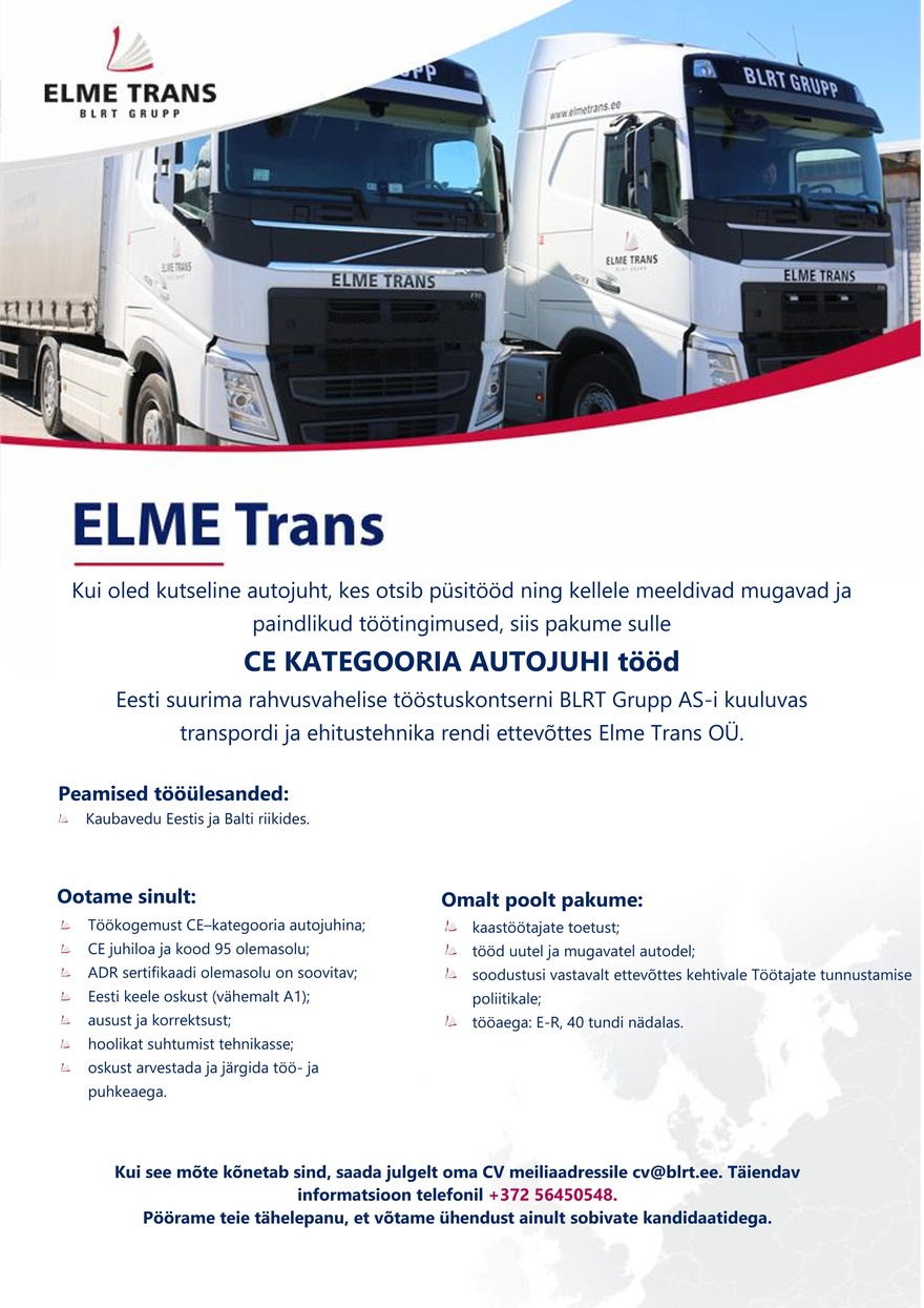 ELME Trans Veoautojuht / водитель грузовика (CE)