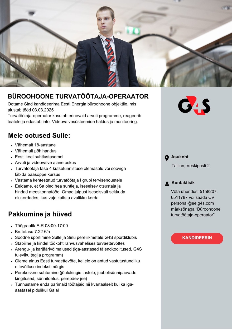 AS G4S Eesti Büroohoone turvatöötaja-operaator