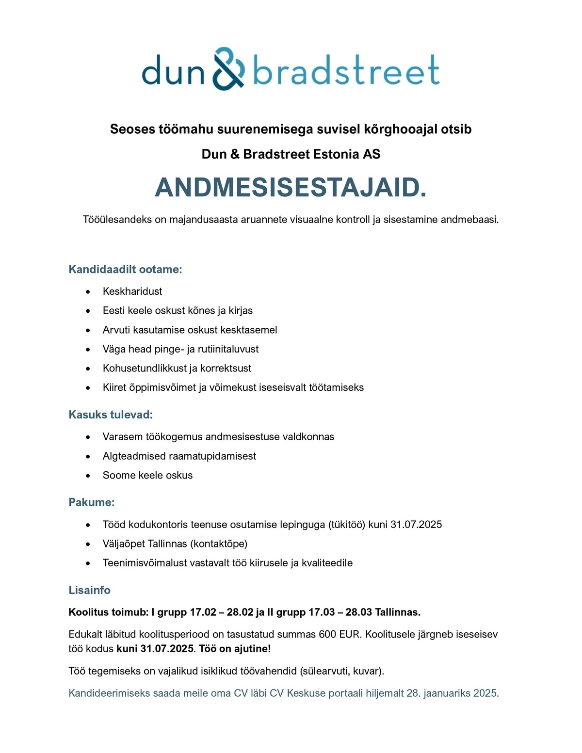 Dun & Bradstreet Estonia AS Andmesisestaja