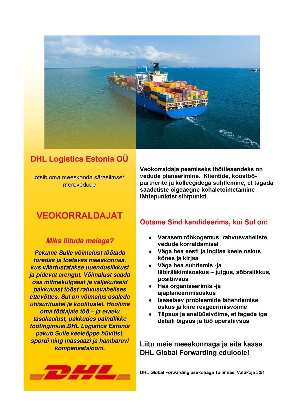 DHL LOGISTICS ESTONIA OÜ Merevedude veokorraldaja