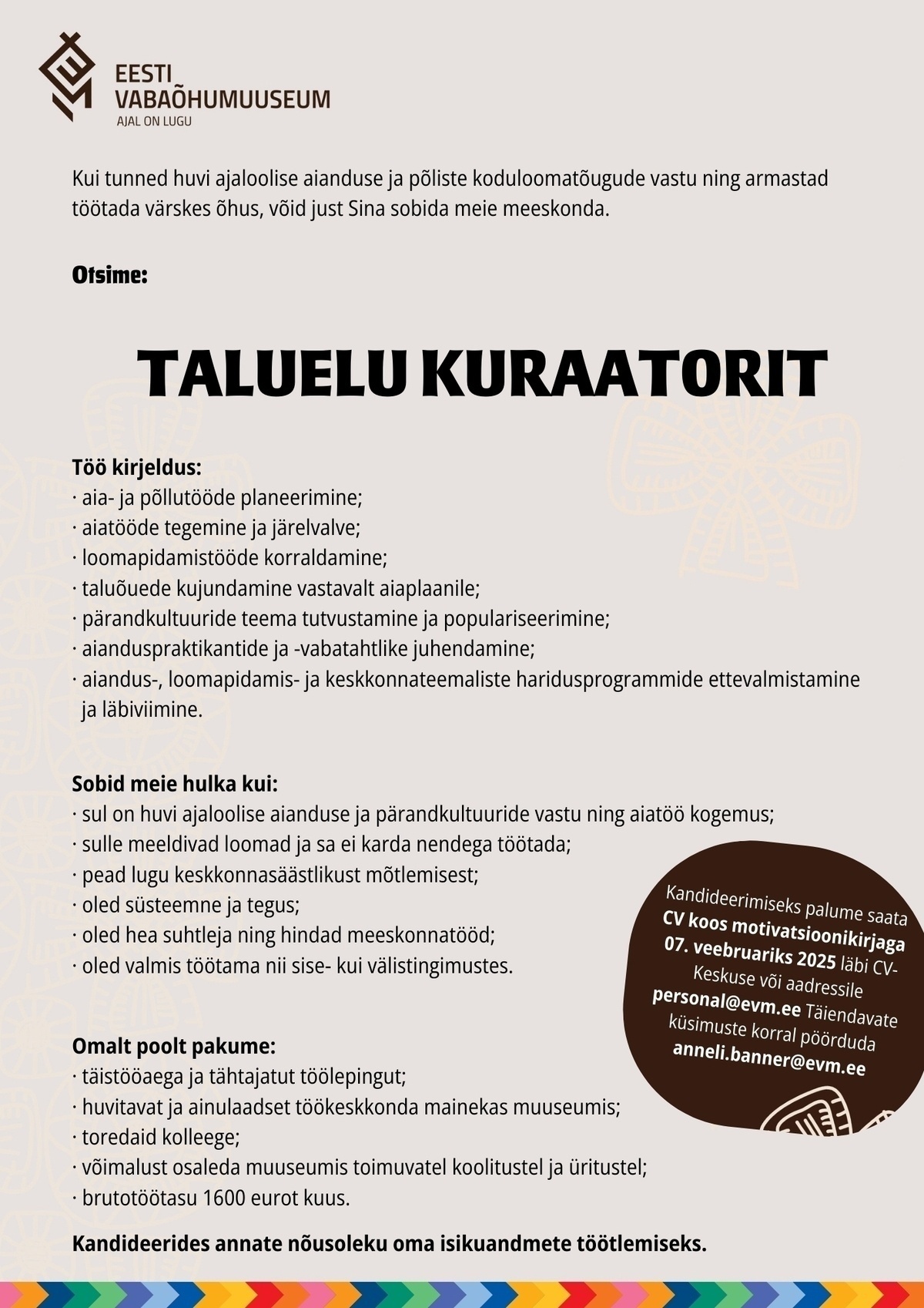 EESTI VABAÕHUMUUSEUM SA TALUELU KURAATOR