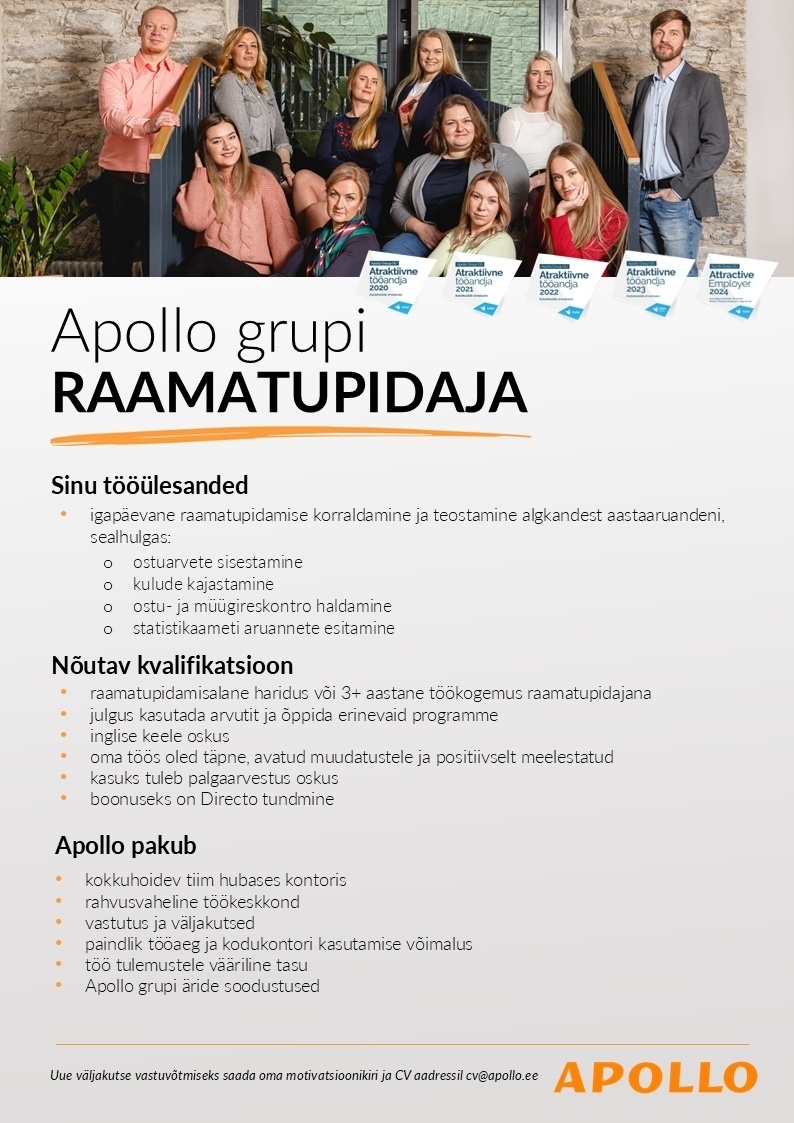 APOLLO GROUP OÜ Apollo Group otsib Sind, RAAMATUPIDAJA!