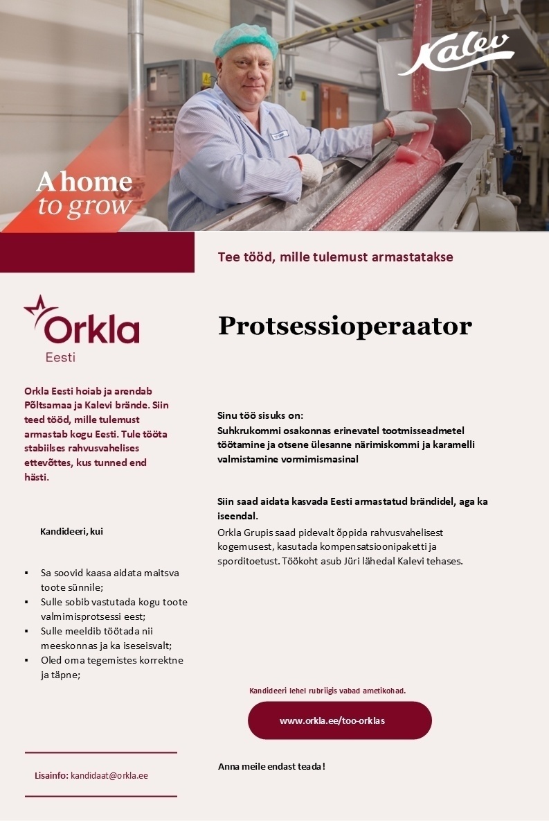 Orkla Eesti AS PROTSESSIOPERAATOR