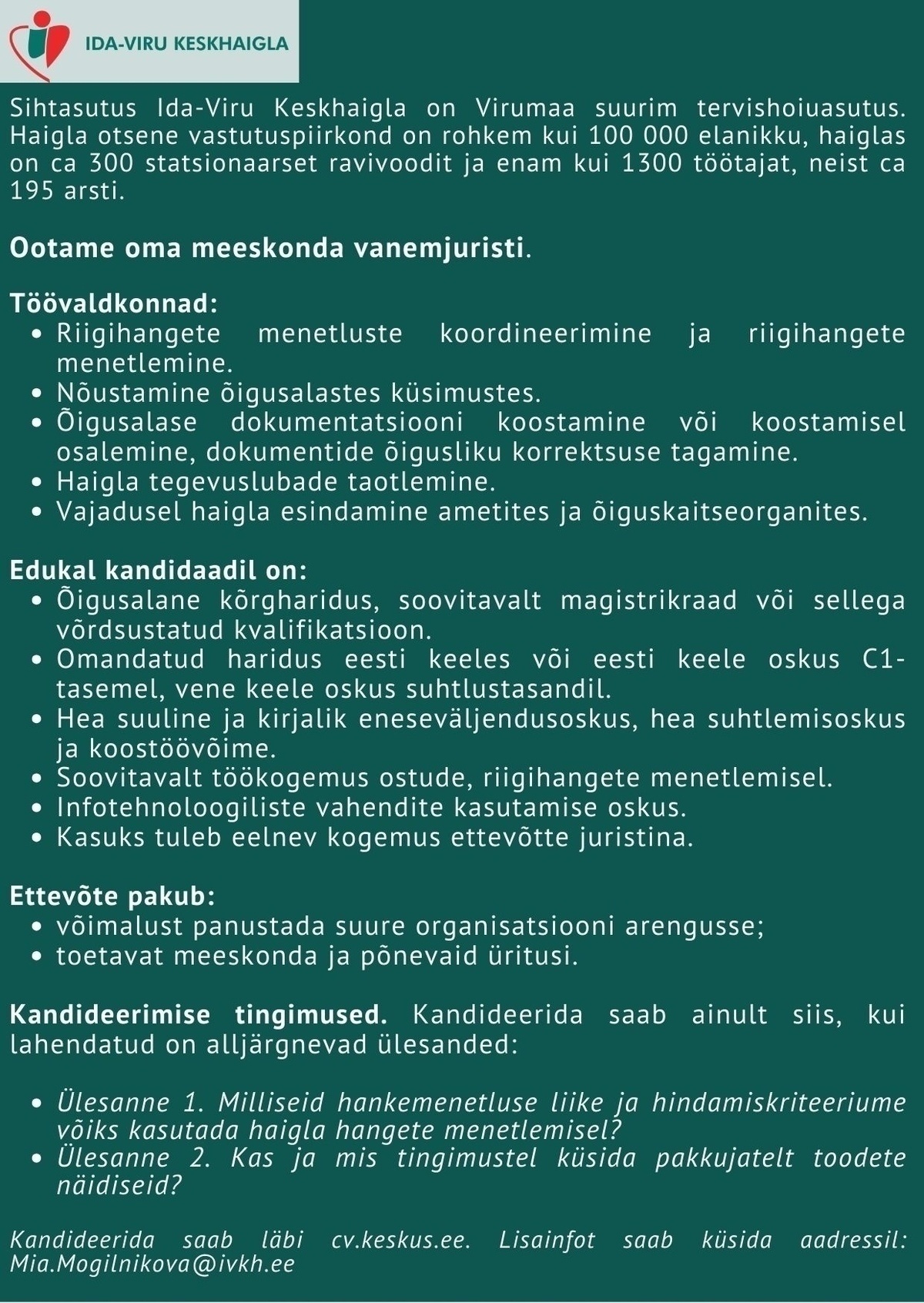 Ida-Viru Keskhaigla SA Vanemjurist