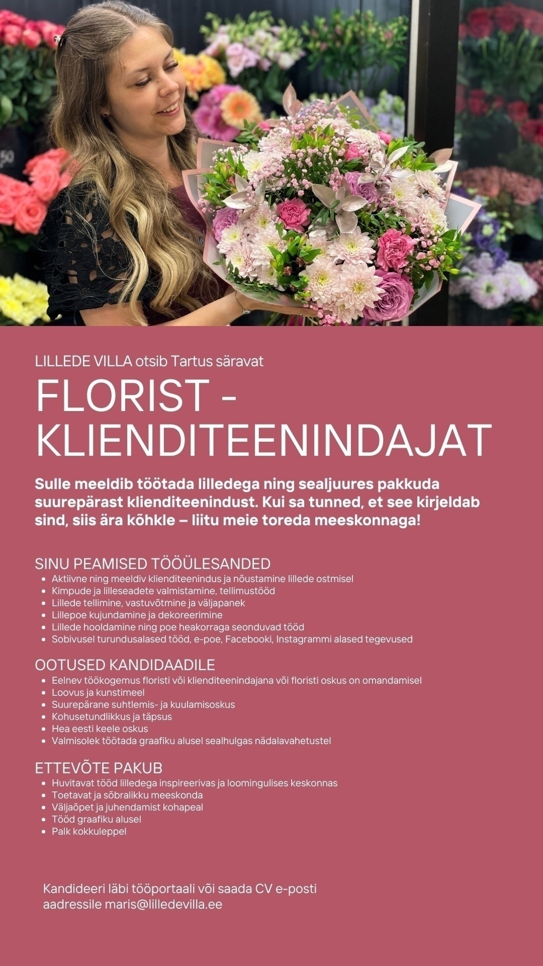 LILLEDE VILLA OÜ Florist-klienditeenindaja Tartu