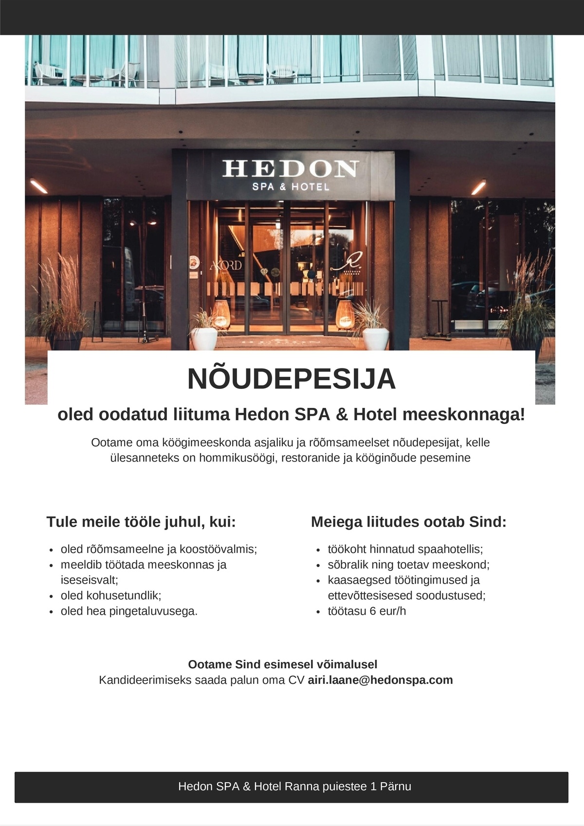 Supeluse Hotell OÜ Hedon SPA & HOTEL Nõudepesija