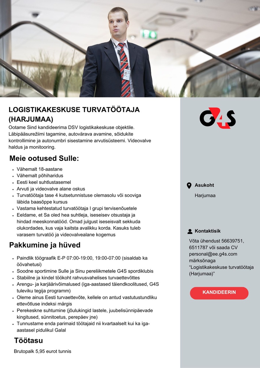 AS G4S Eesti Logistikakeskuse turvatöötaja (Harjumaa)