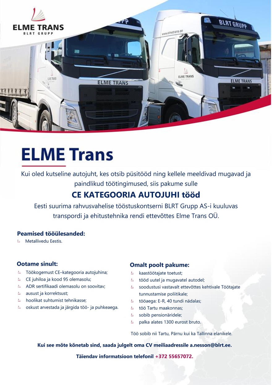 Elme Trans Veoautojuht C+E, Tartu