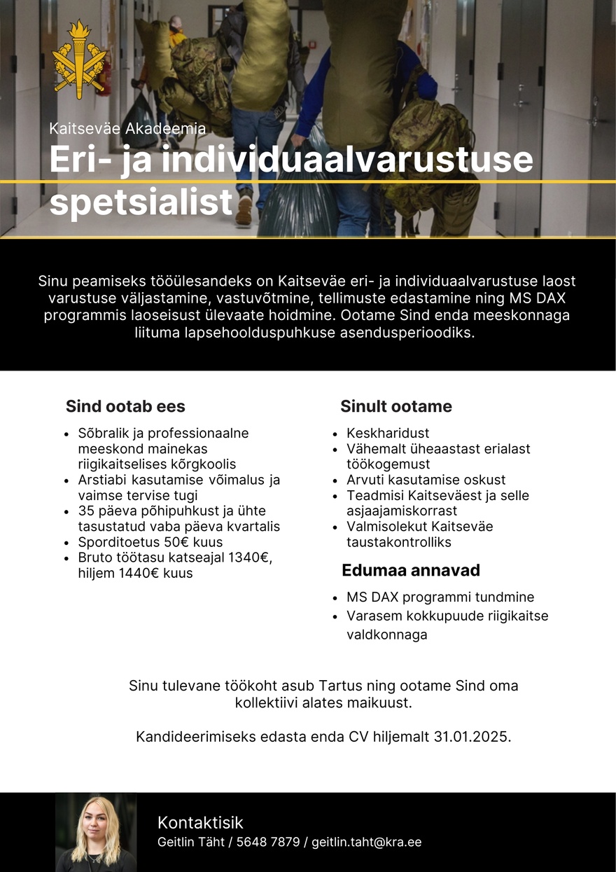 Kaitseväe Akadeemia Eri- ja individuaalvarustuse spetsialist