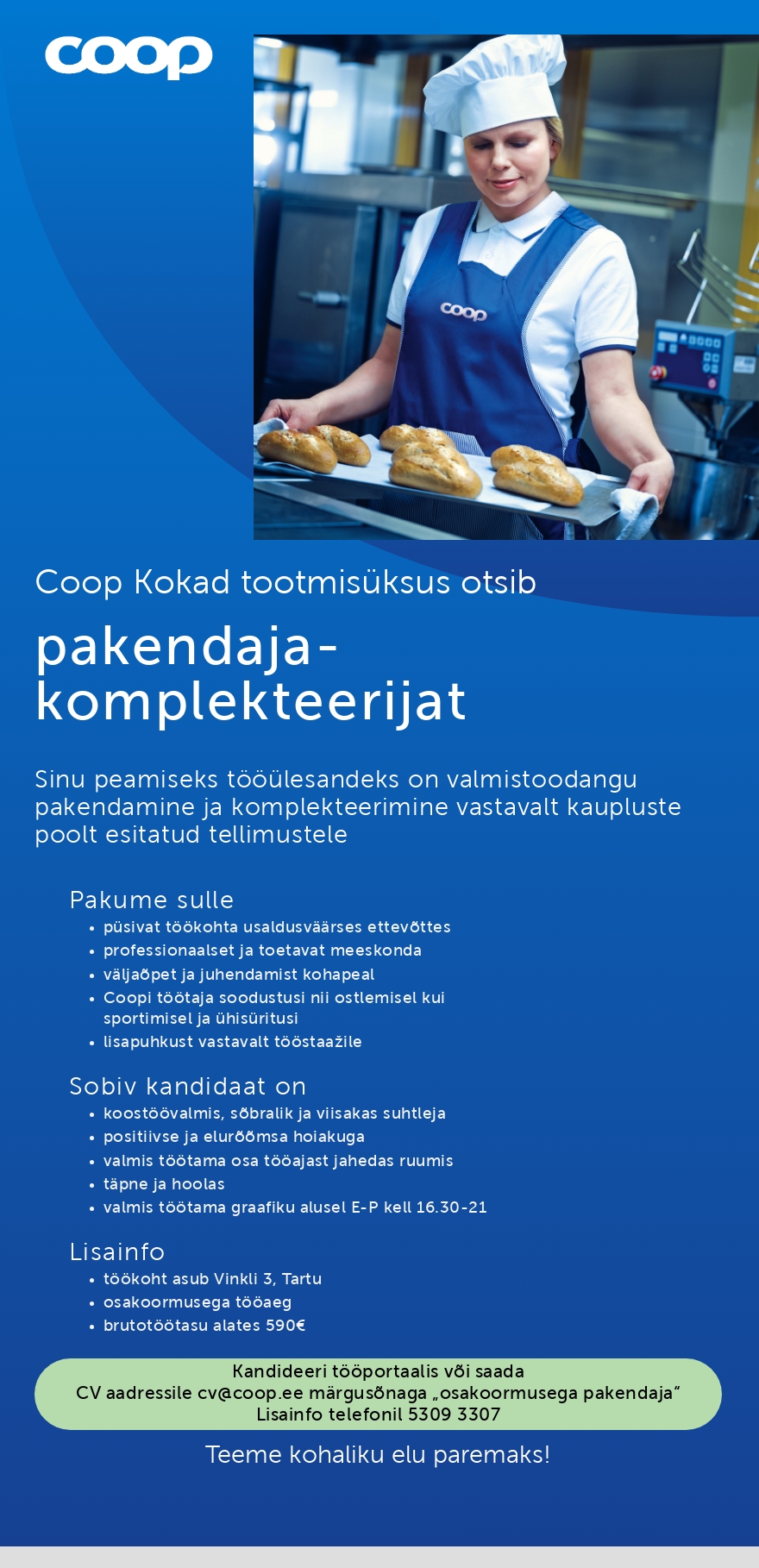 Coop Eesti Keskühistu Pakendaja-komplekteerija (Coop Kokad, osaline tööaeg)