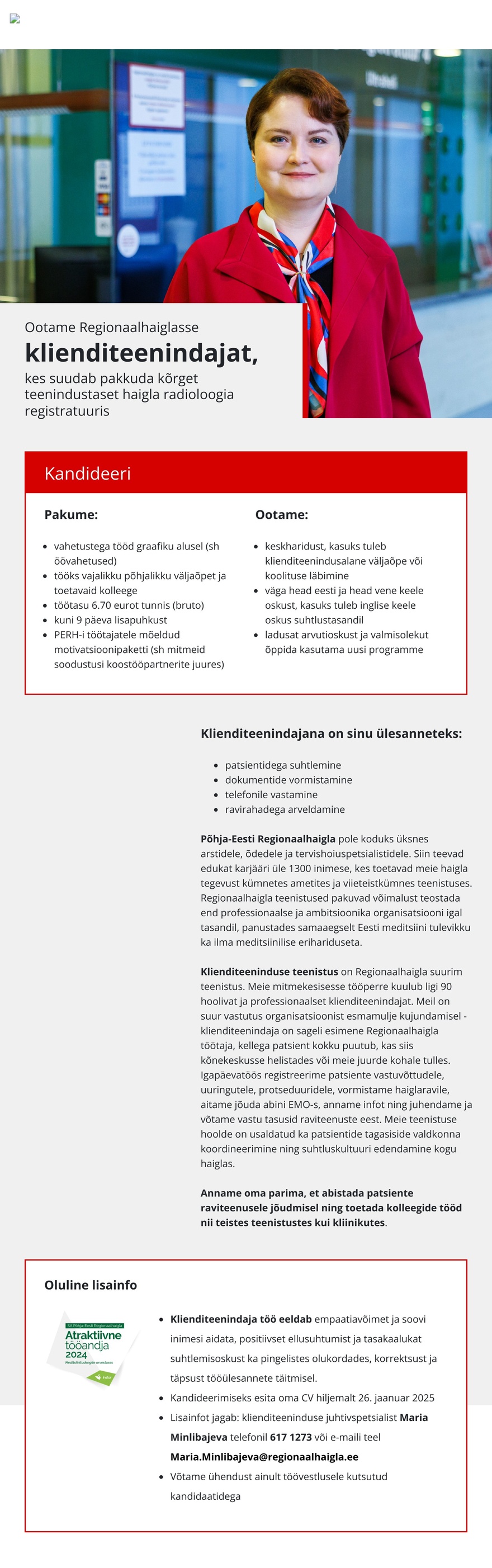 Põhja-Eesti Regionaalhaigla Klienditeenindaja