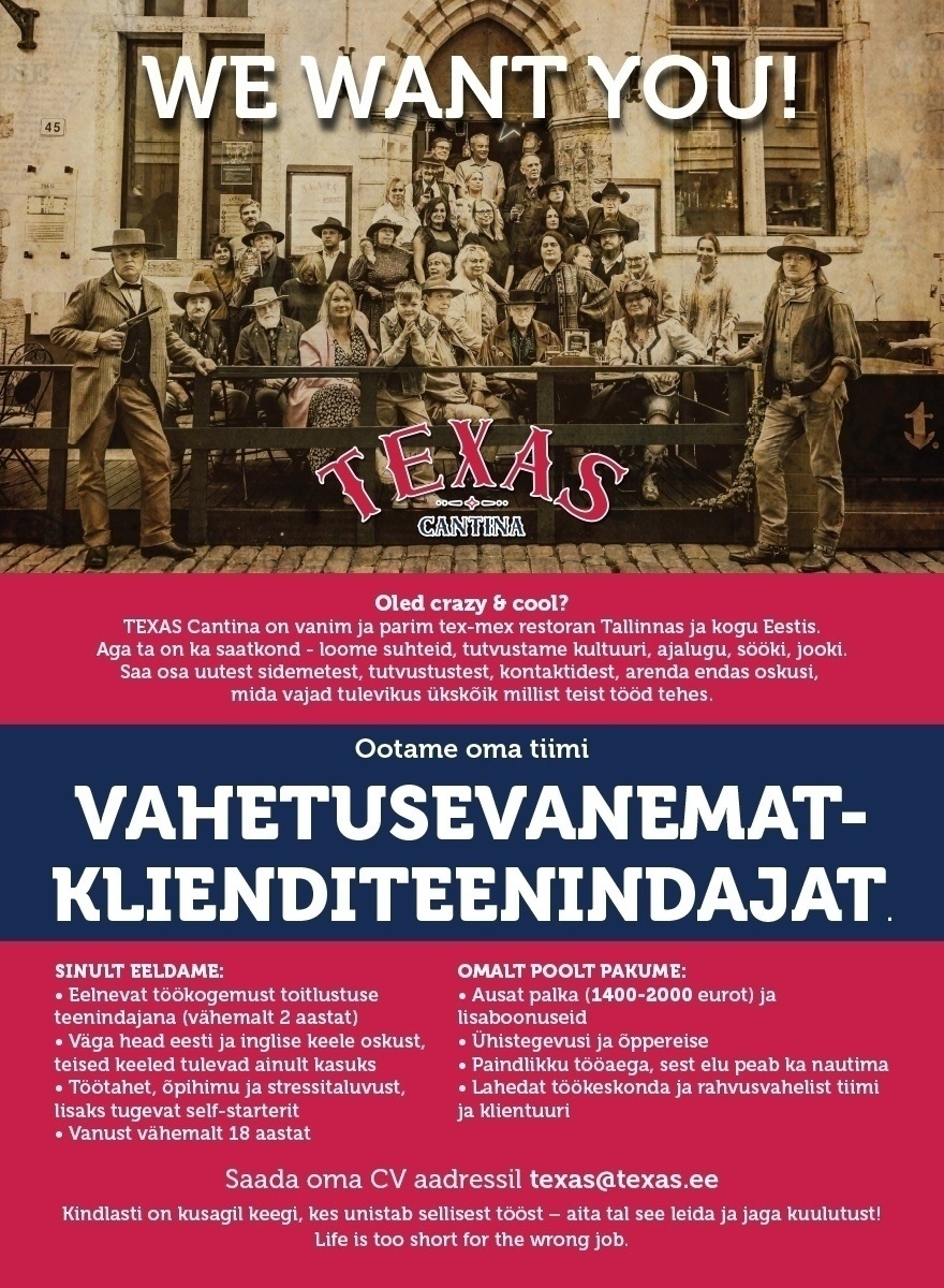 Tejas OÜ Vahetusevanem - klienditeenindaja