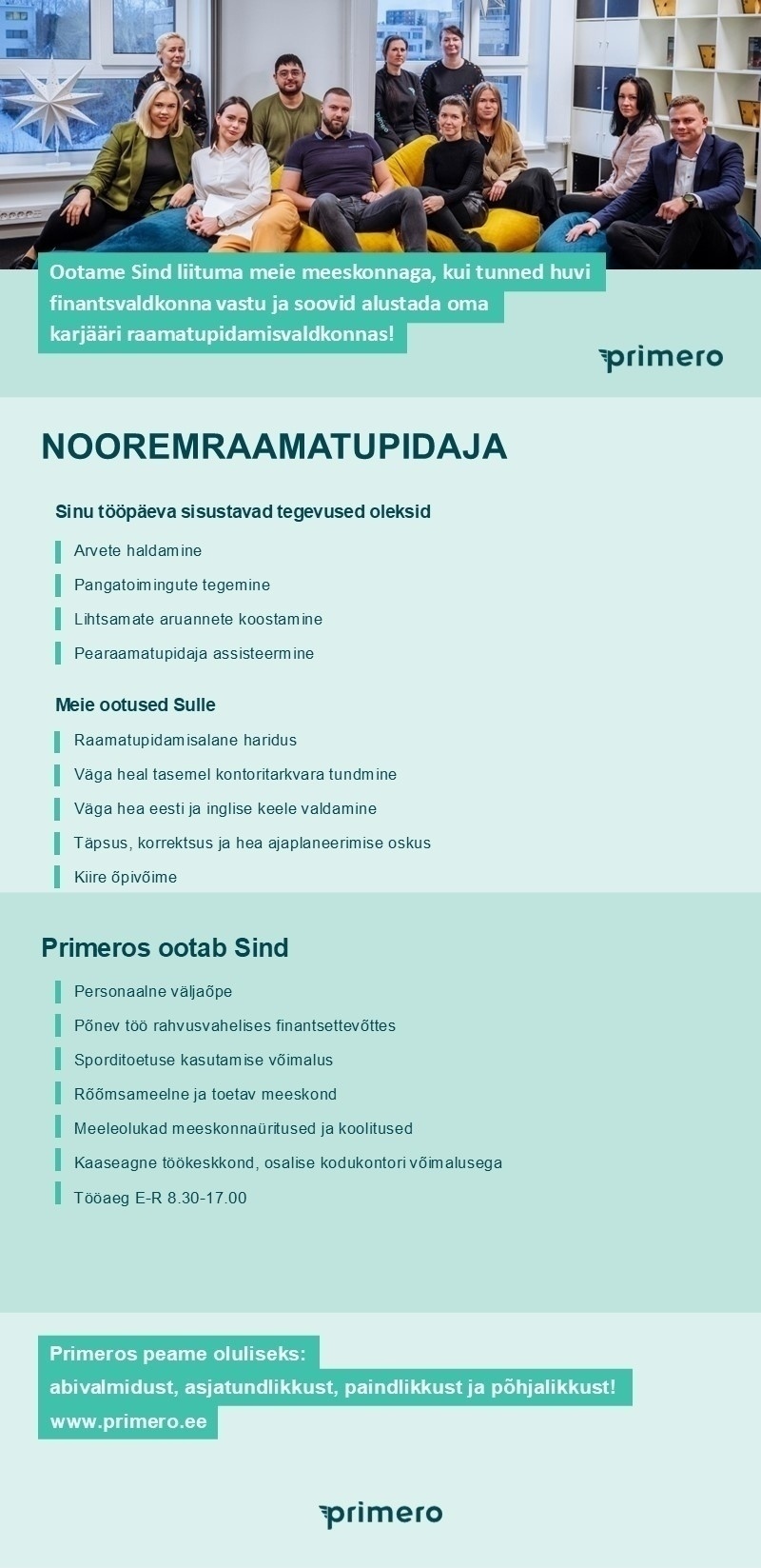 Primero Finance OÜ Nooremraamatupidaja