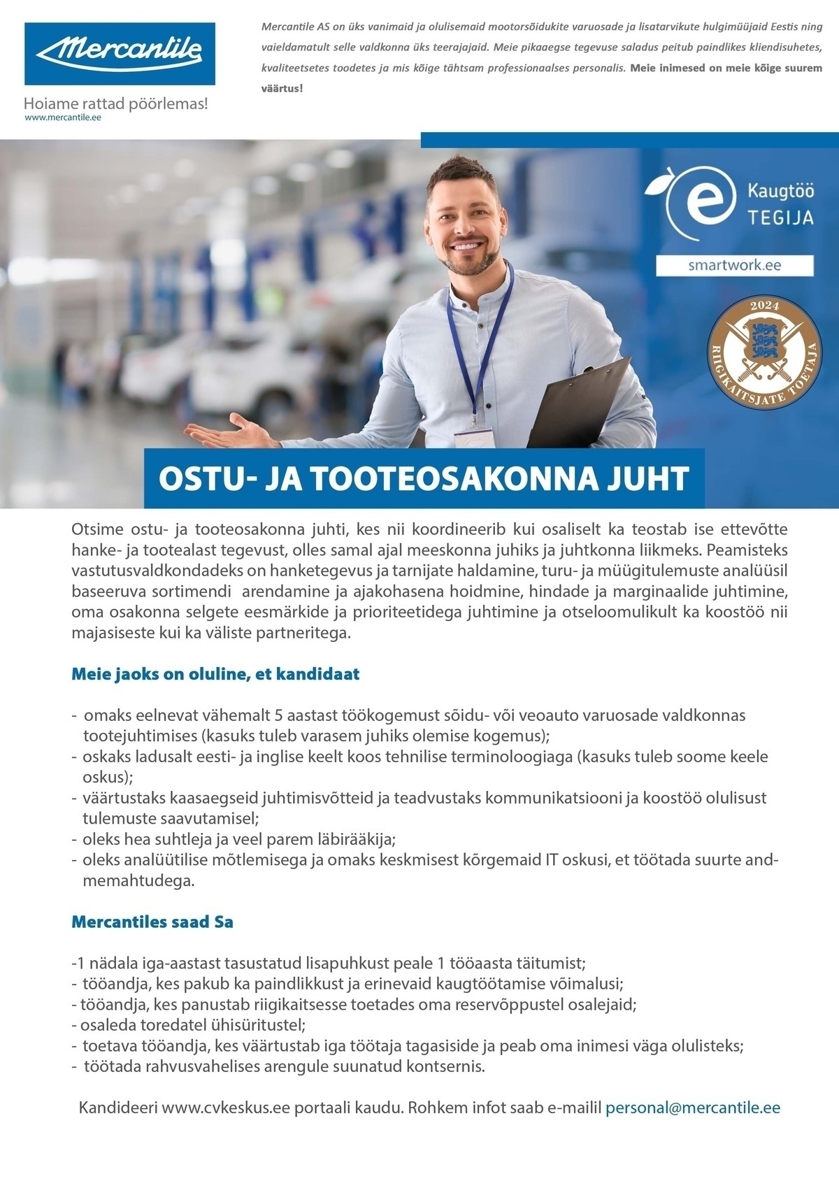 Mercantile AS Ostu- ja tooteosakonna juht (sõidu- ja veoauto varuosad)