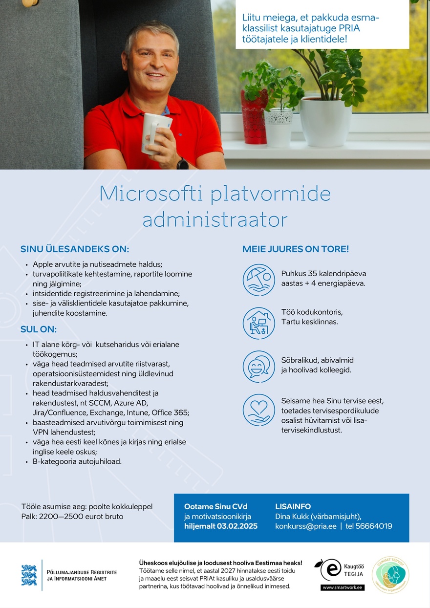 Põllumajanduse Registrite ja Informatsiooni Amet Microsofti platvormide administraator