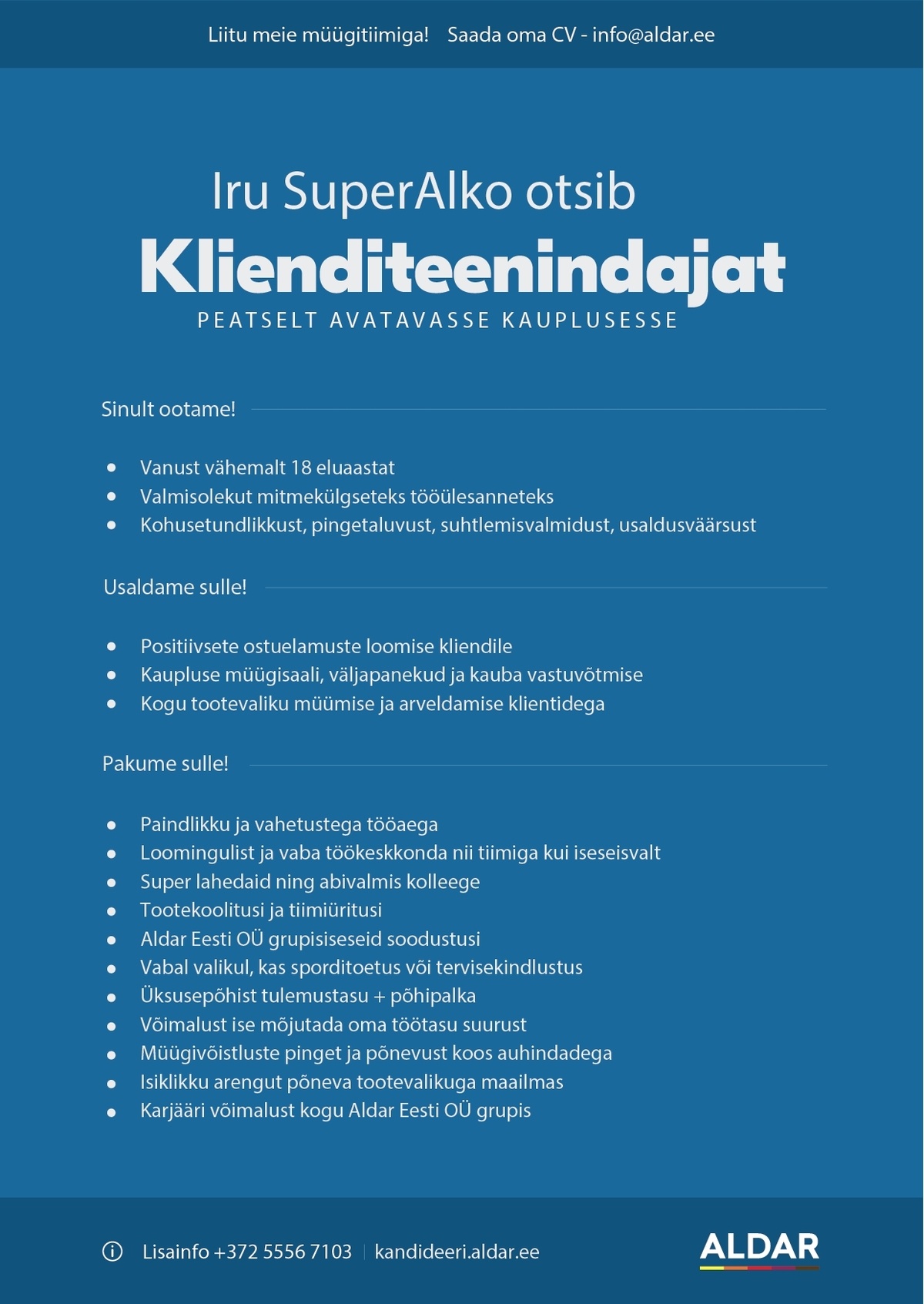 Aldar Eesti OÜ Iru SuperAlko klienditeenindaja