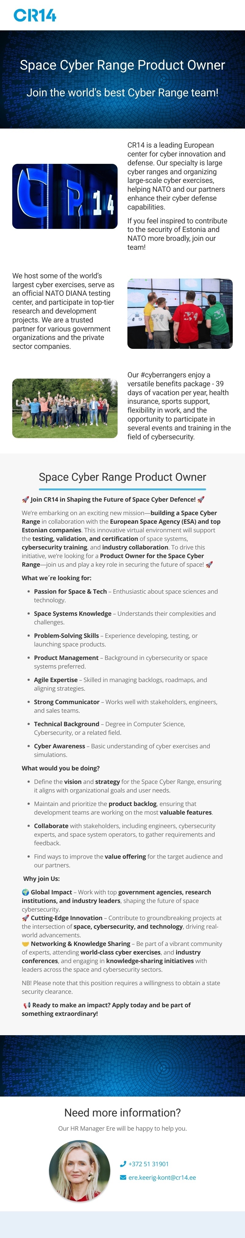CR14 SA Space Cyber Range Product Owner