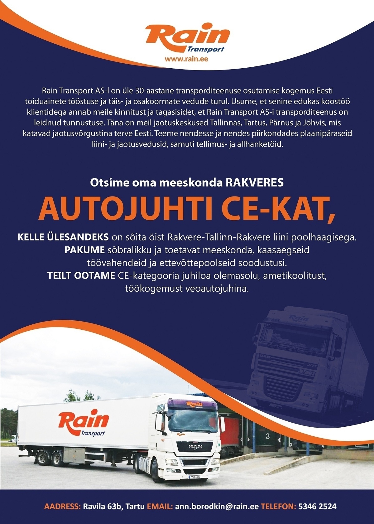 Rain Transport AS Autojuht CE-kat