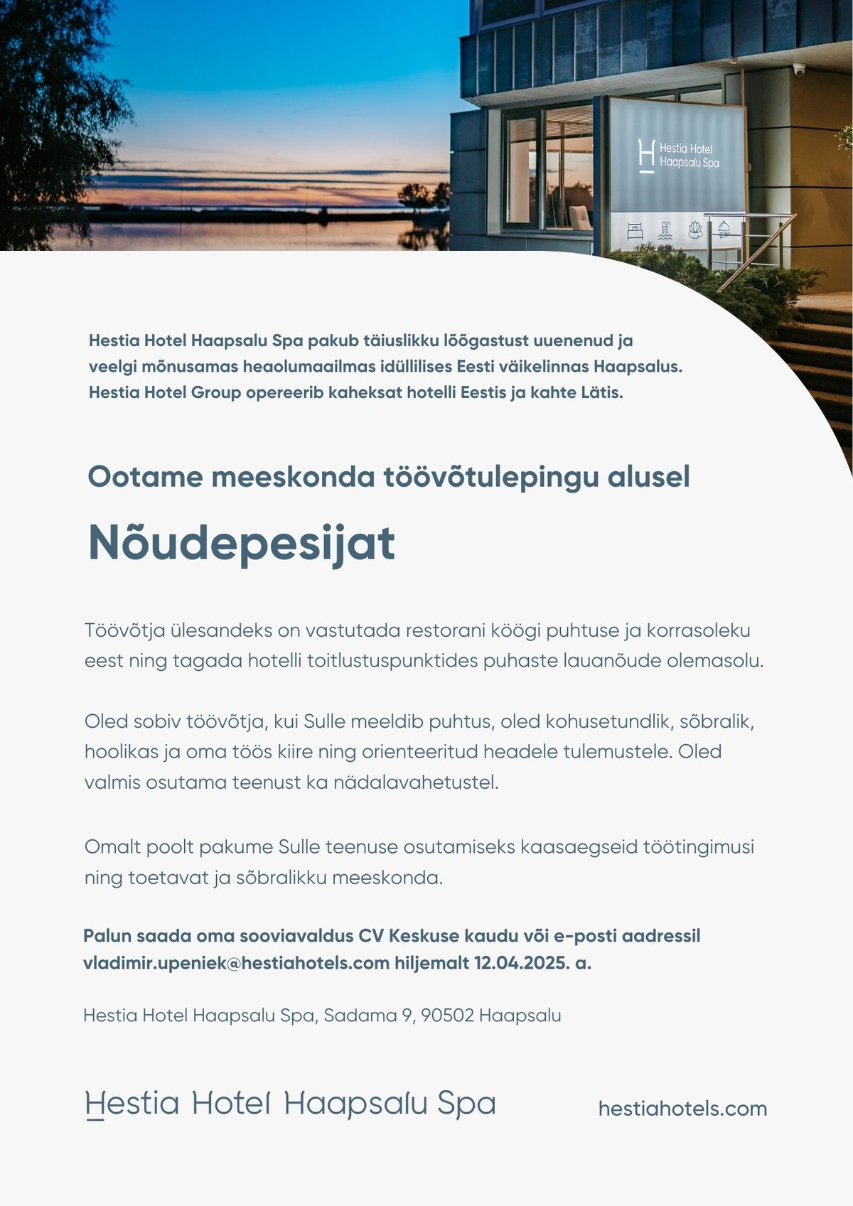Hestia Hotel Haapsalu Spa Nõudepesija