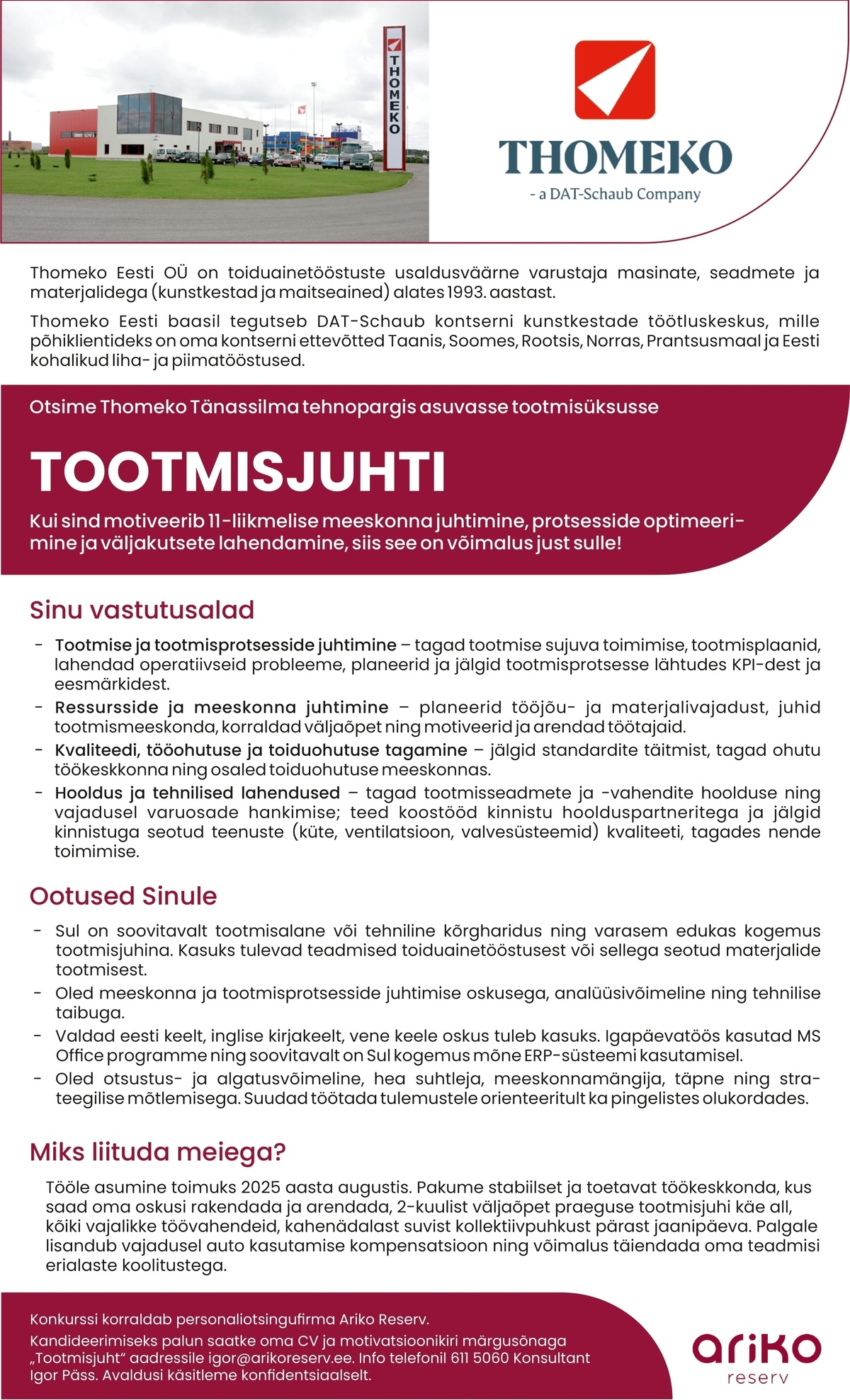 Thomeko Eesti OÜ Tootmisjuht