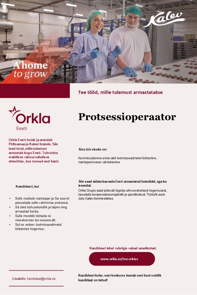 Orkla Eesti AS PROTSESSIOPERAATOR/ MARTSIPANI VALMISTAJA