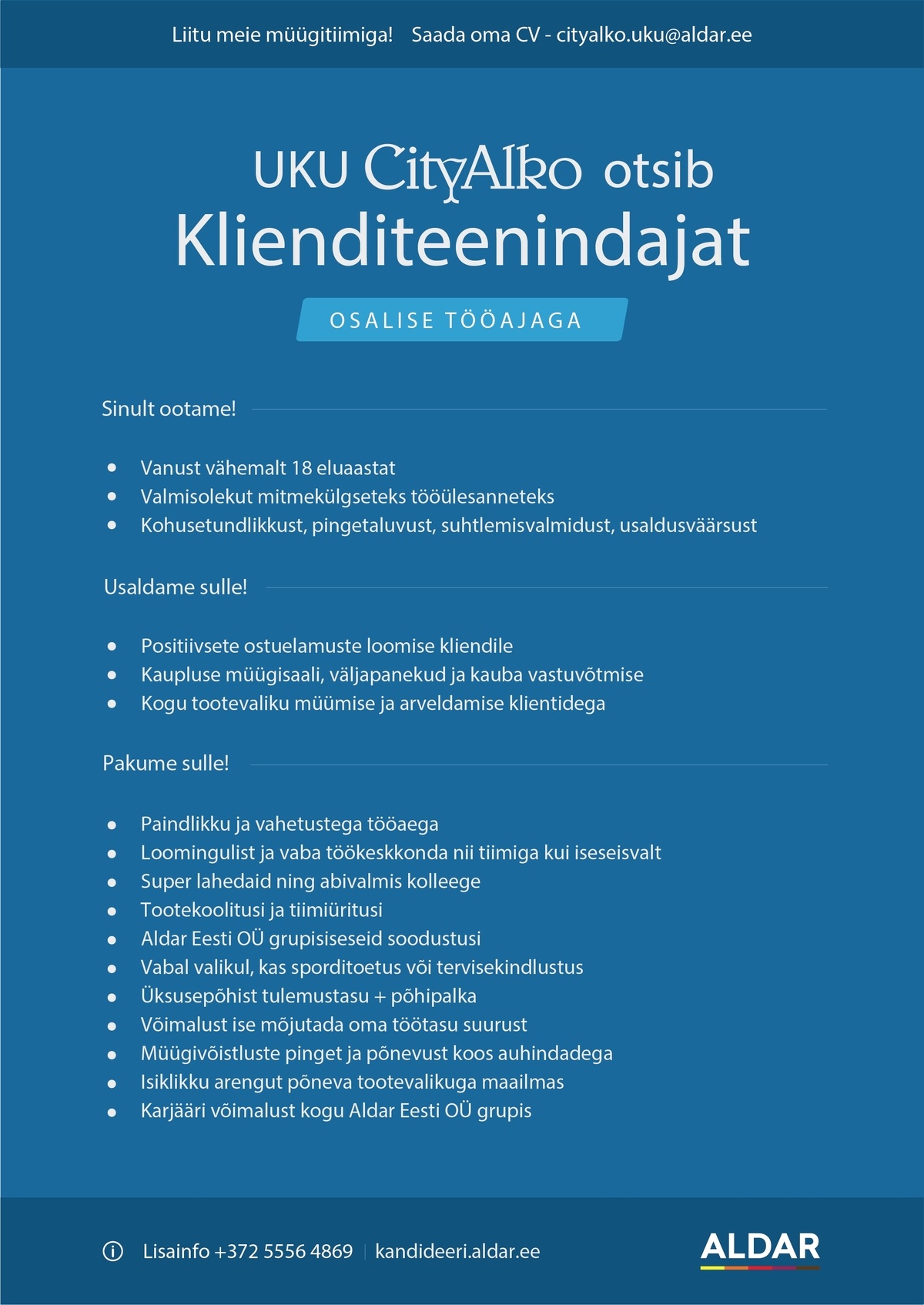 Aldar Eesti OÜ Uku CityAlko klienditeenindaja