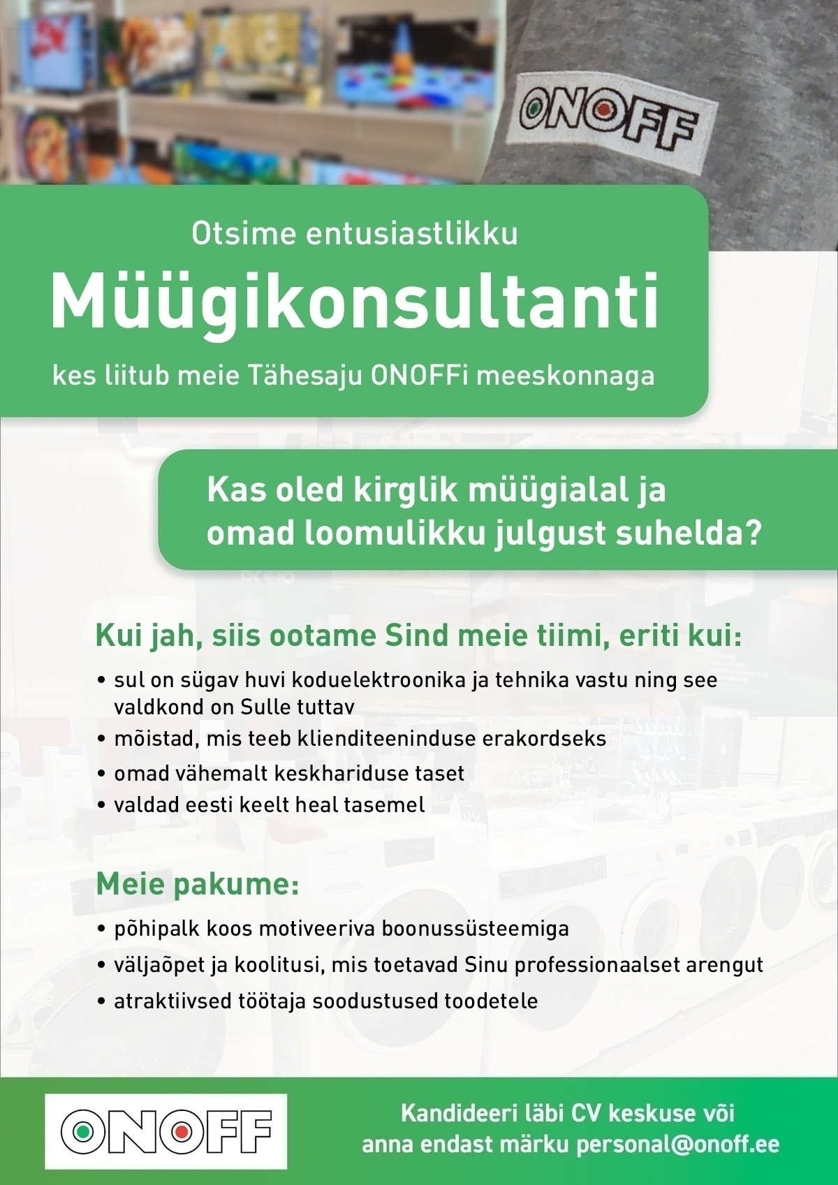 ONOFF Jaekaubanduse OÜ Müügikonsultant (Tähesaju ONOFF)