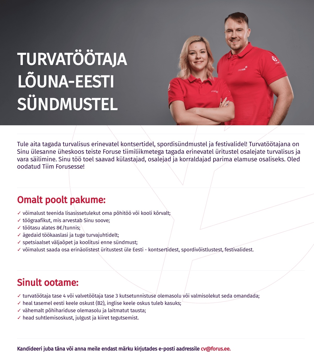Forus Security AS Turvatöötaja Lõuna-Eesti sündmustel