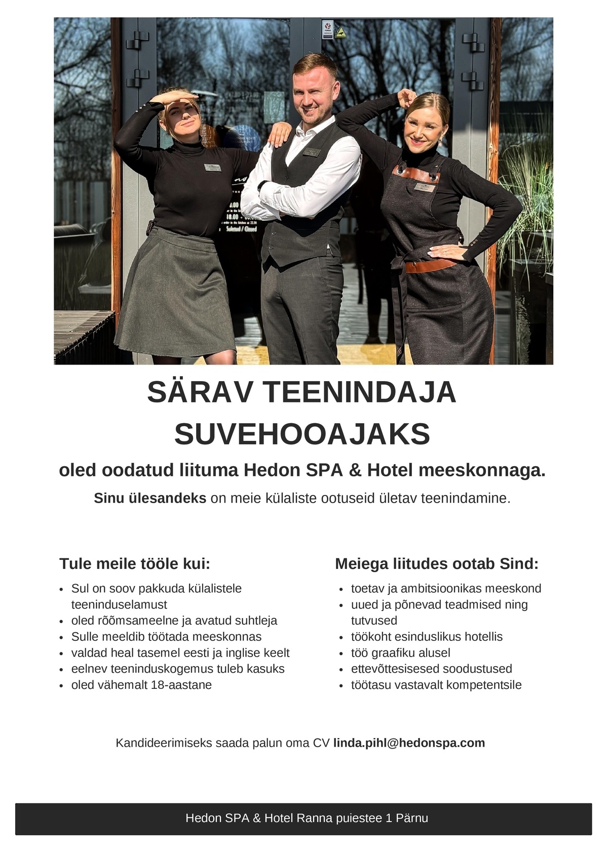 Supeluse Hotell OÜ Hedon SPA & HOTEL Särasilmne restorani teenindaja suvehooajaks