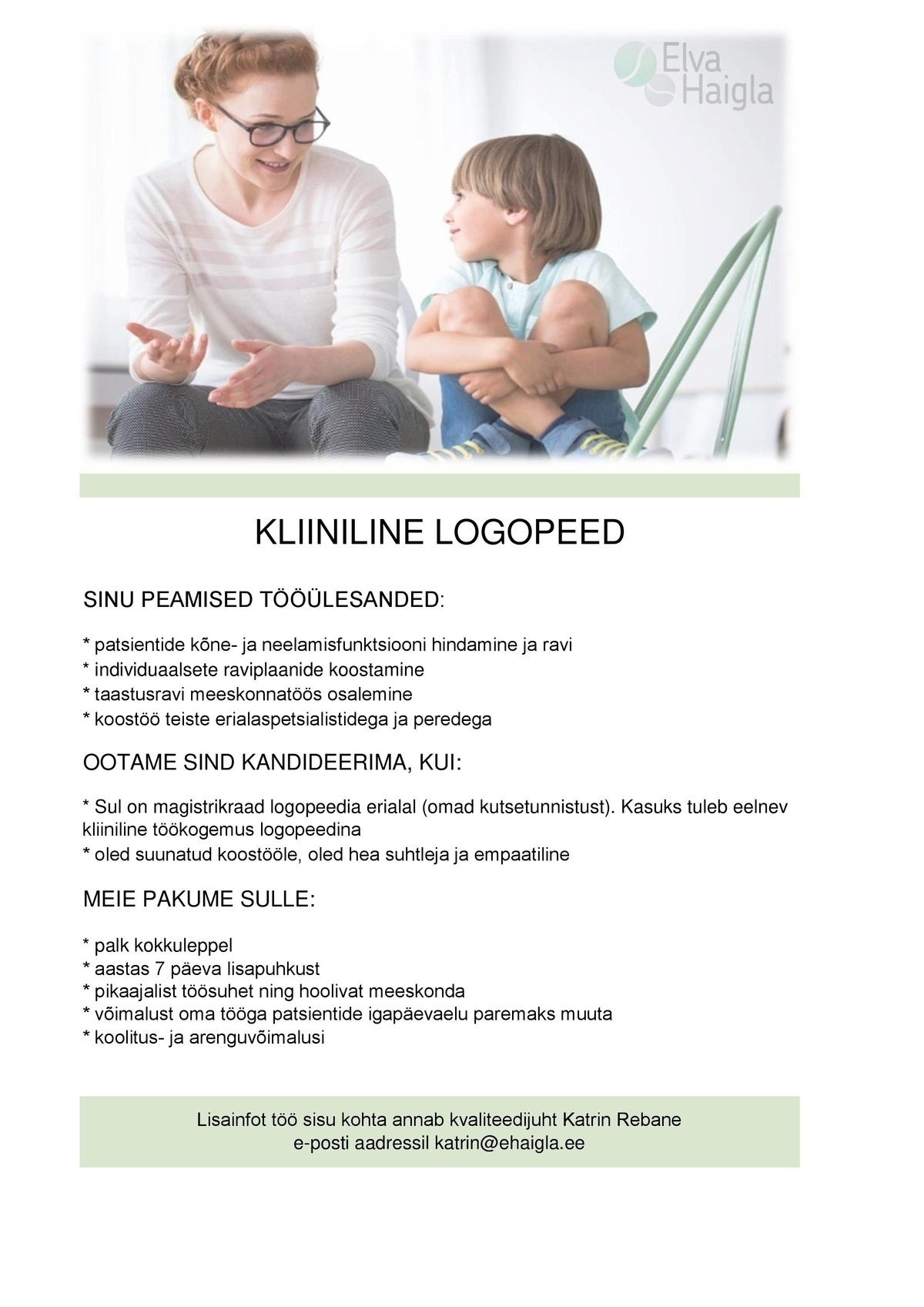 ELVA HAIGLA SA Kliiniline logopeed