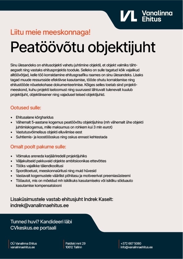VANALINNA EHITUS OÜ Objektijuht