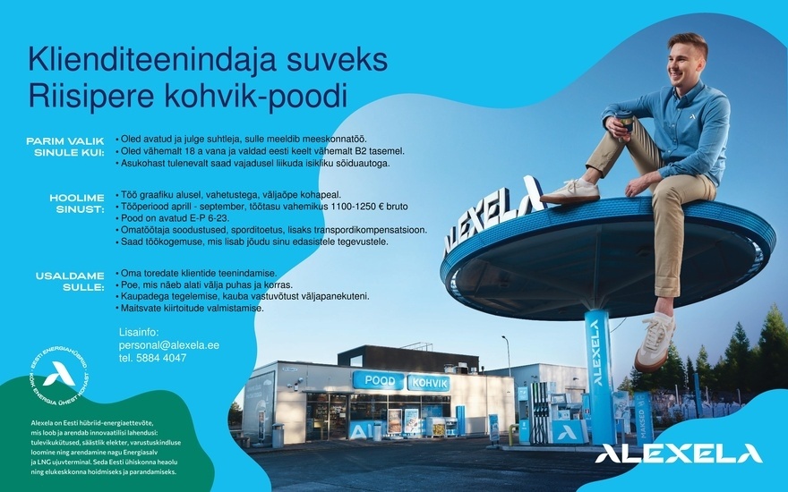 AS Alexela Klienditeenindaja suveks Riisipere kohvik-poodi