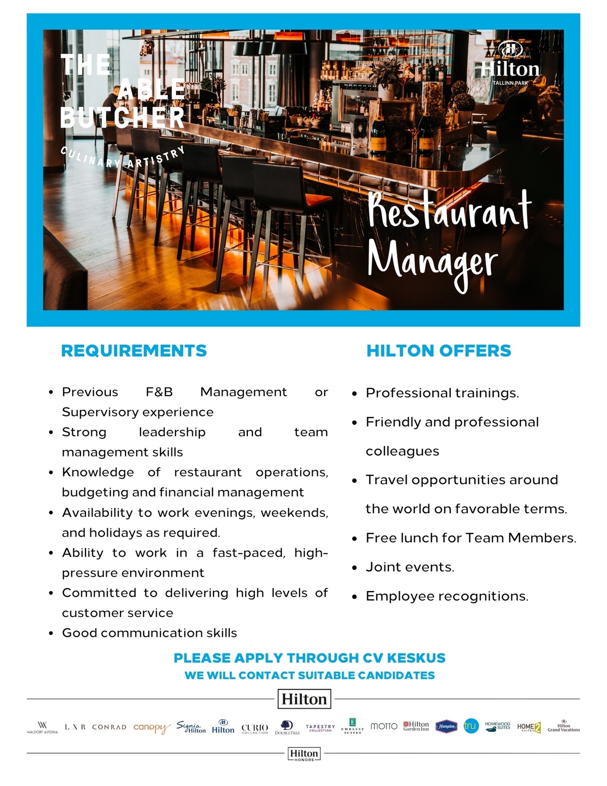 Hilton Tallinn Park Restaurant Manager