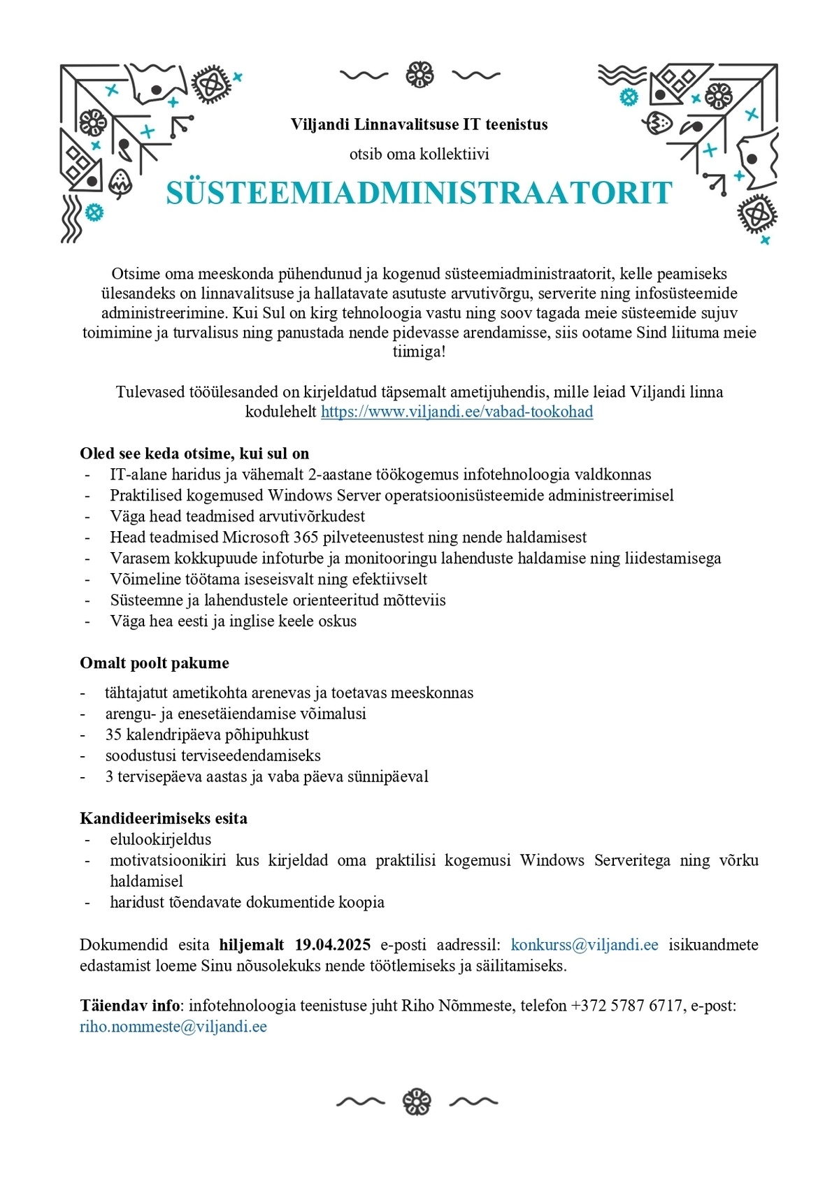 Viljandi Linnavalitsus Süsteemiadministraator