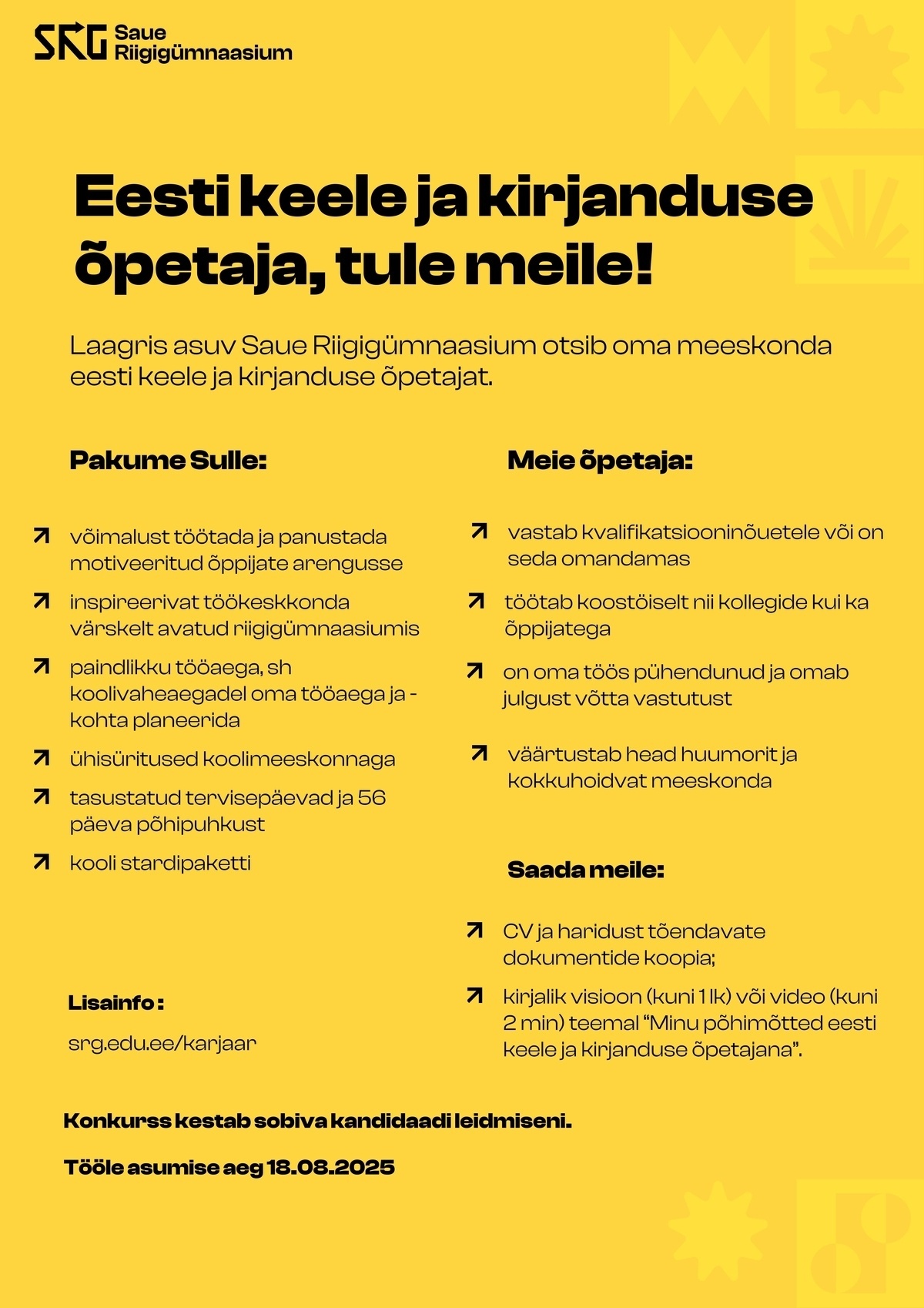 Saue Riigigümnaasium Eesti keele ja kirjanduse õpetaja
