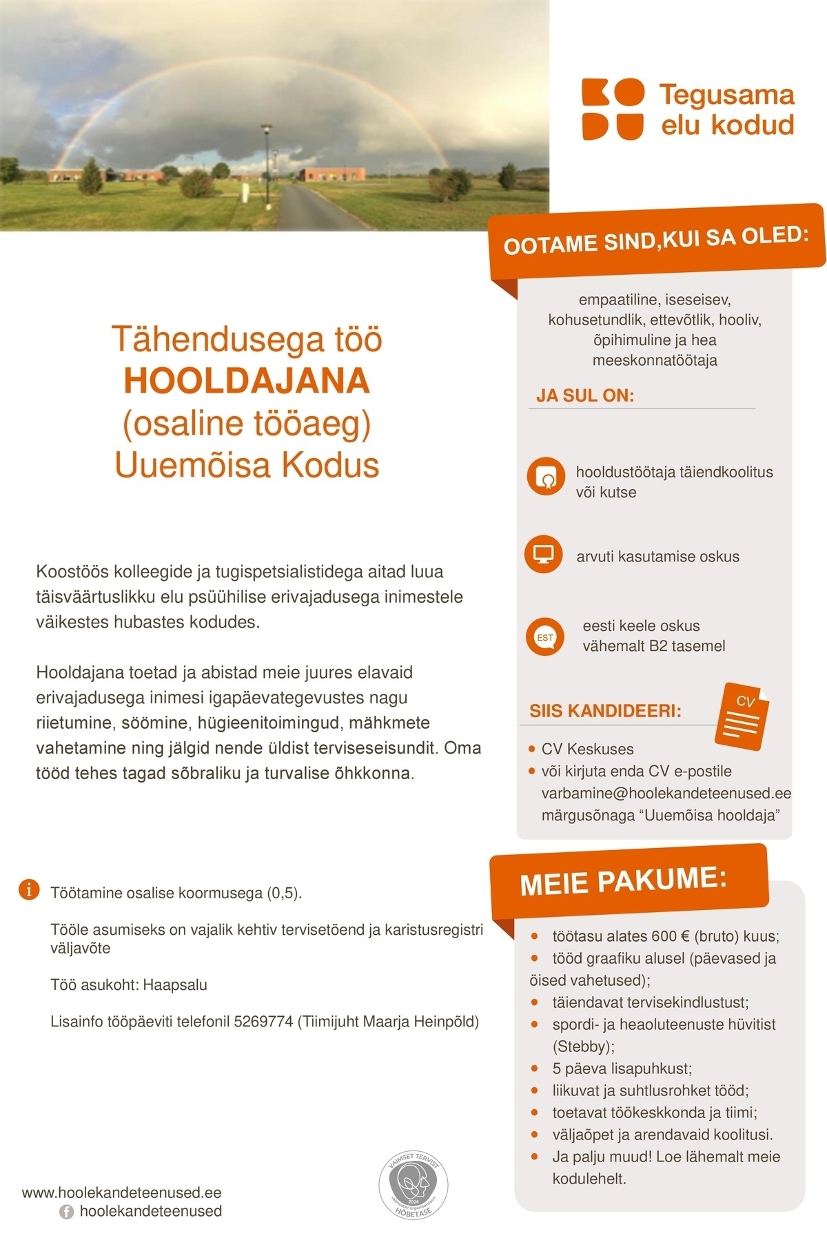 HOOLEKANDETEENUSED AS TÄHENDUSEGA TÖÖ hooldajale Uuemõisa Kodus