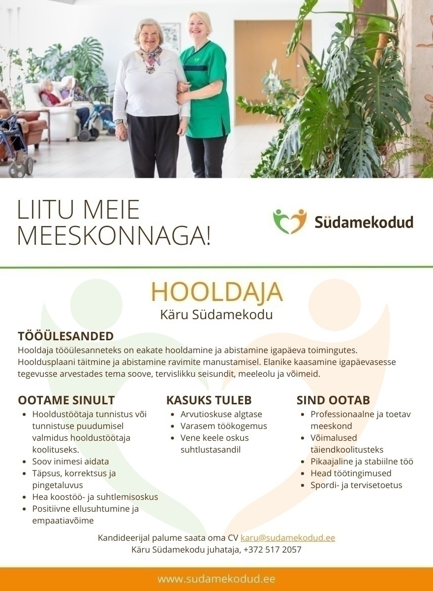 Südamekodud AS Hooldaja/Abihooldaja Käru Südamekodusse