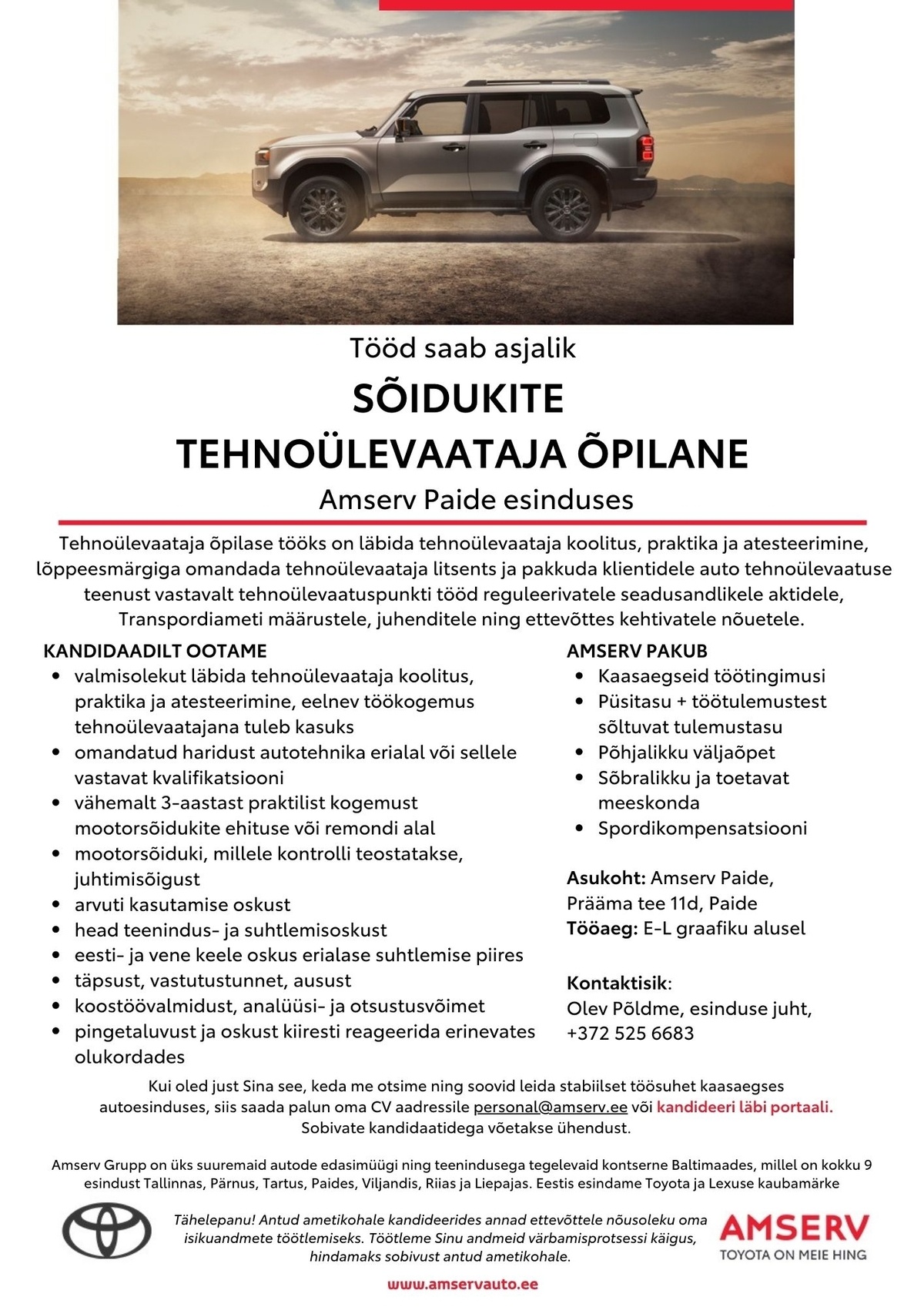 Amserv Grupi AS Tehnoülevaataja õpilane Amserv Paide esinduses