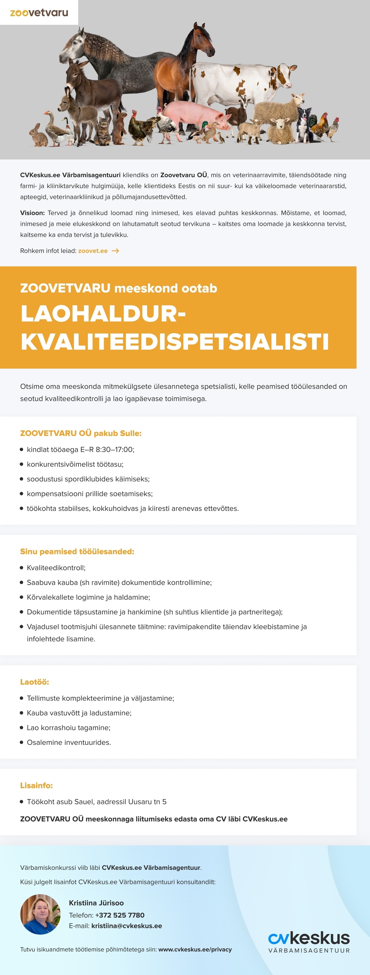 Zoovetvaru OÜ LAOHALDUR-KVALITEEDISPETSIALISTI