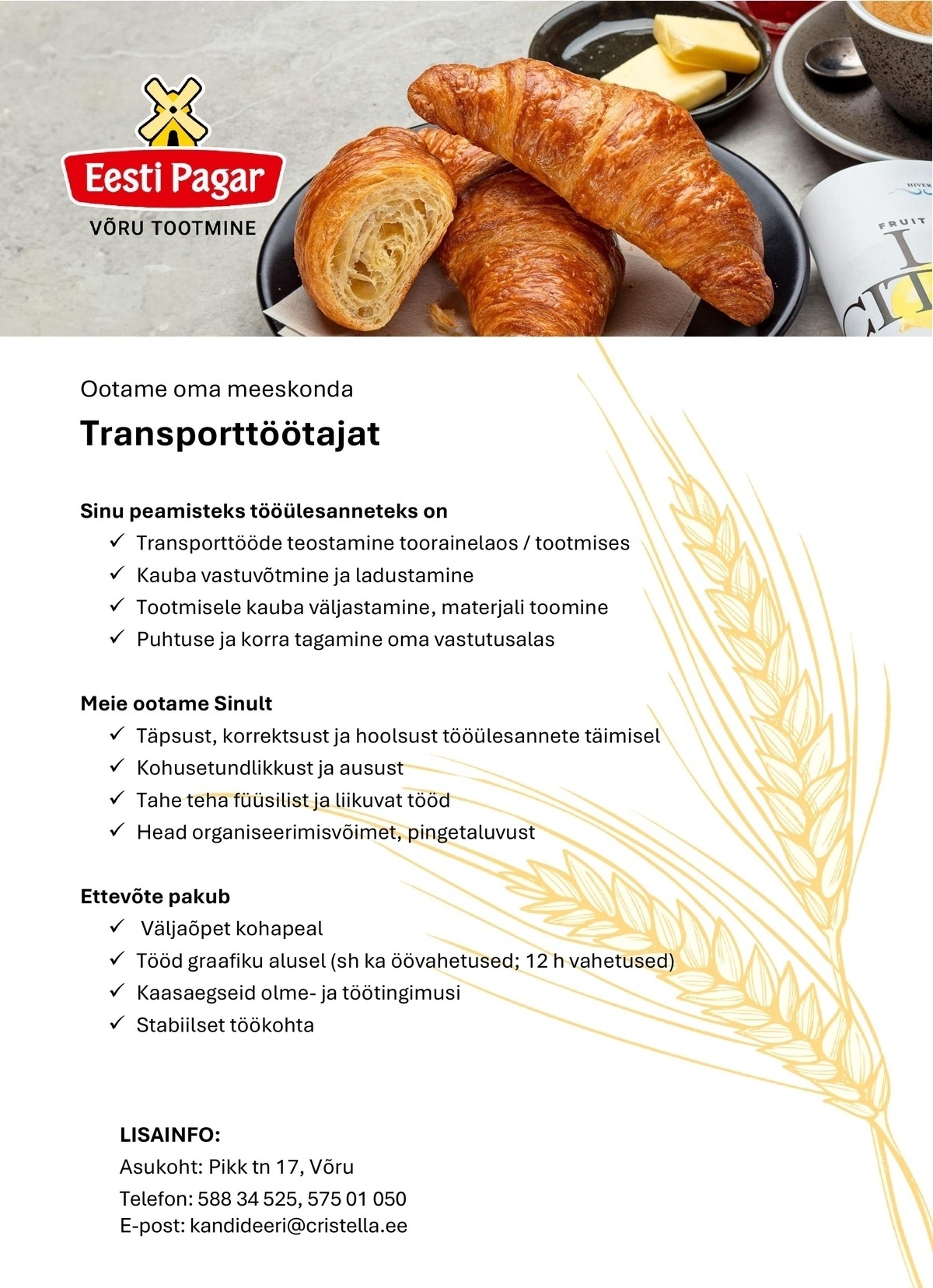 CRISTELLA VT OÜ Transporttöötaja
