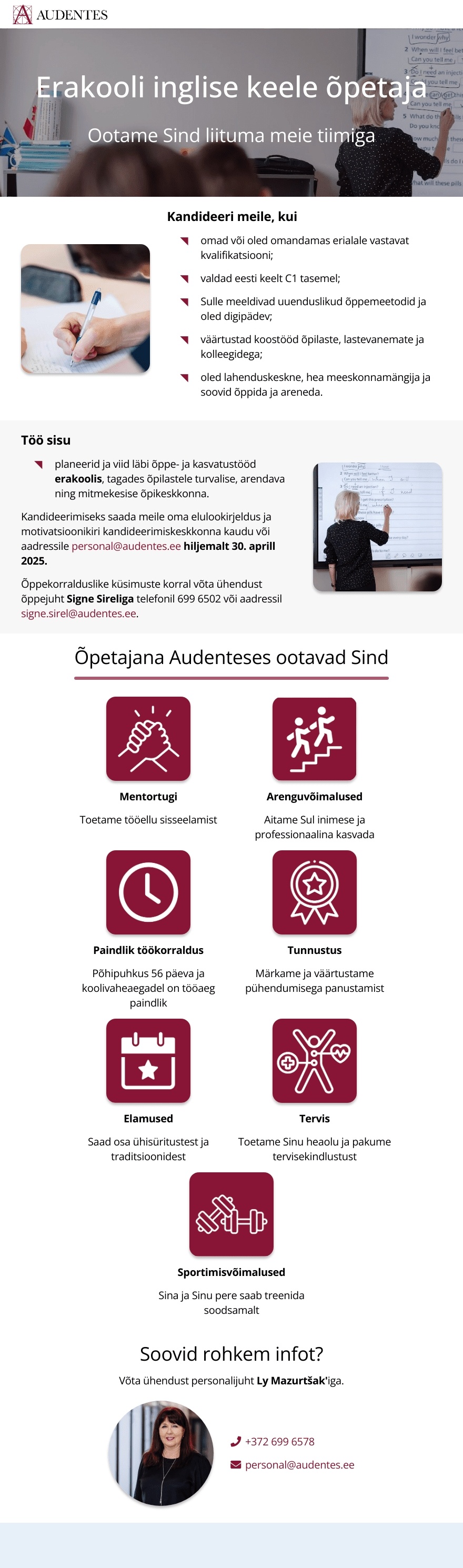 AUDENTESE KOOLIDE SA Inglise keele õpetaja