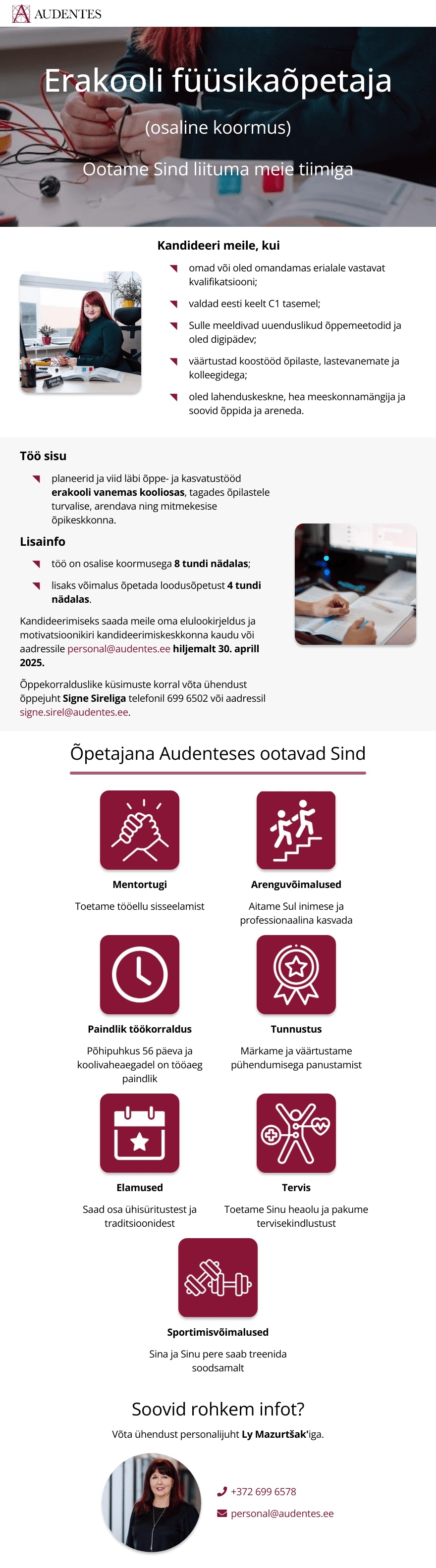 AUDENTESE KOOLIDE SA Füüsikaõpetaja