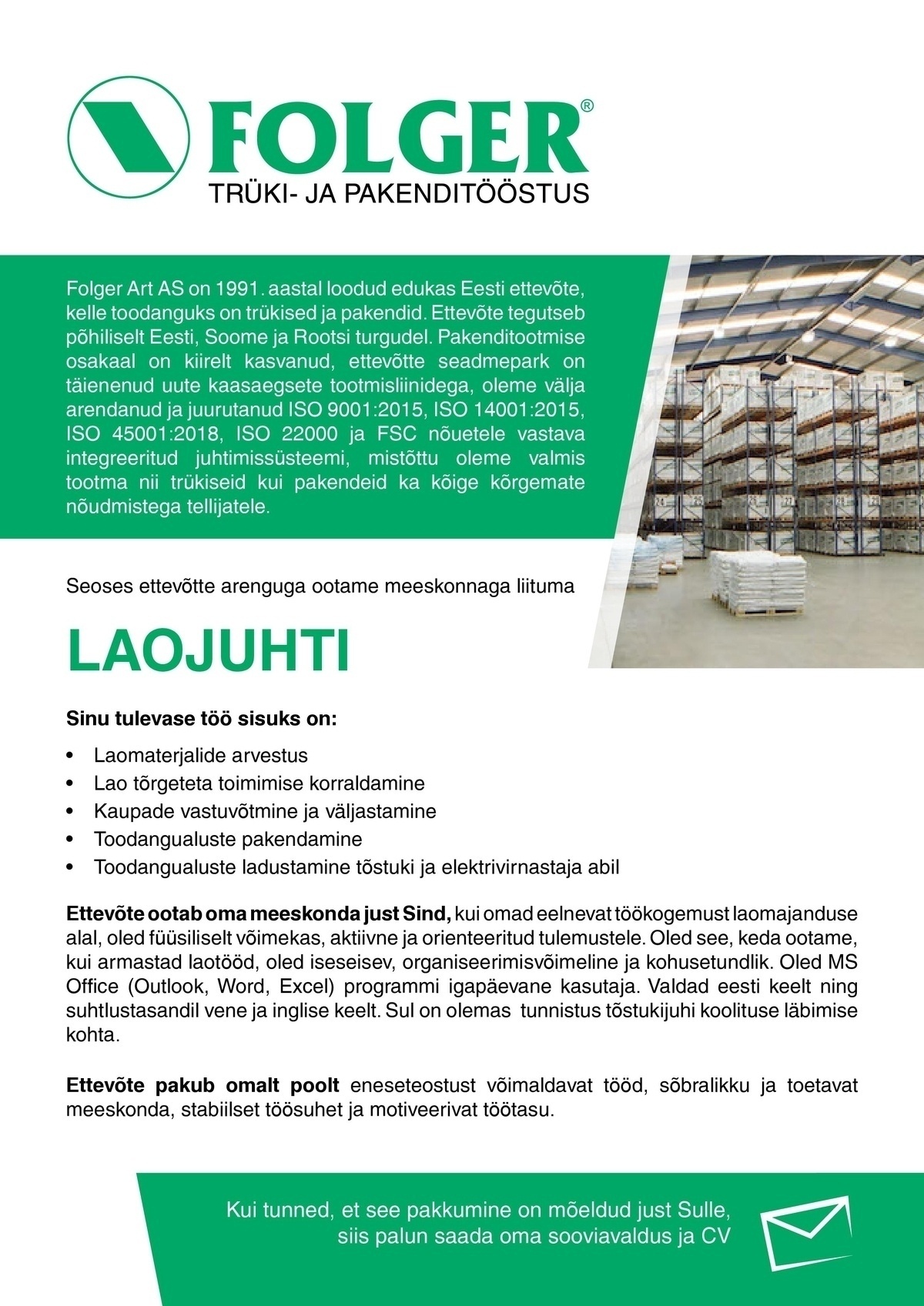 Folger Art AS Laojuht
