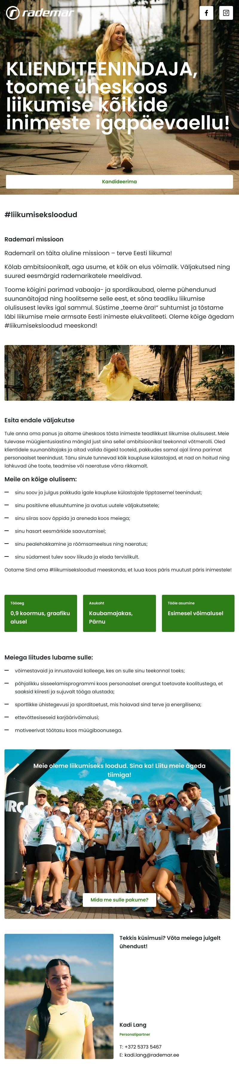 Rademar OÜ Klienditeenindaja, ootame just sind meie #liikumiseksloodud tiimi!